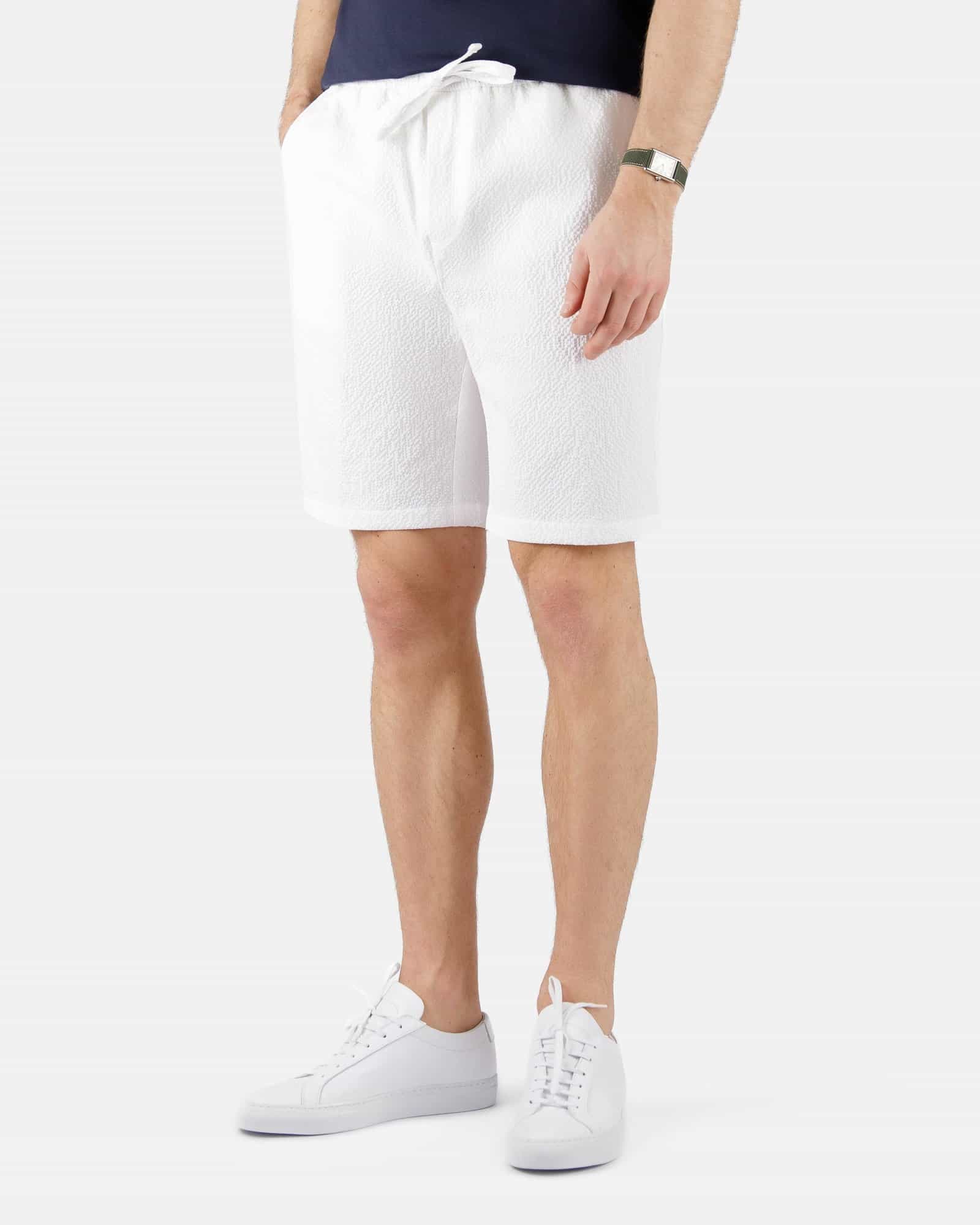 Seersucker Drawstring Shorts White