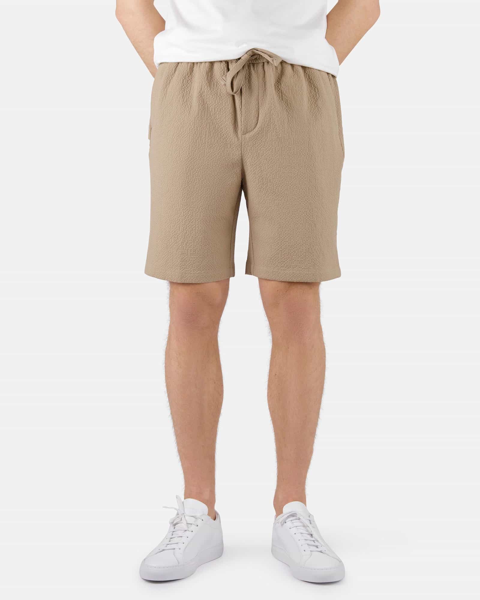 Seersucker Drawstring Shorts Beige