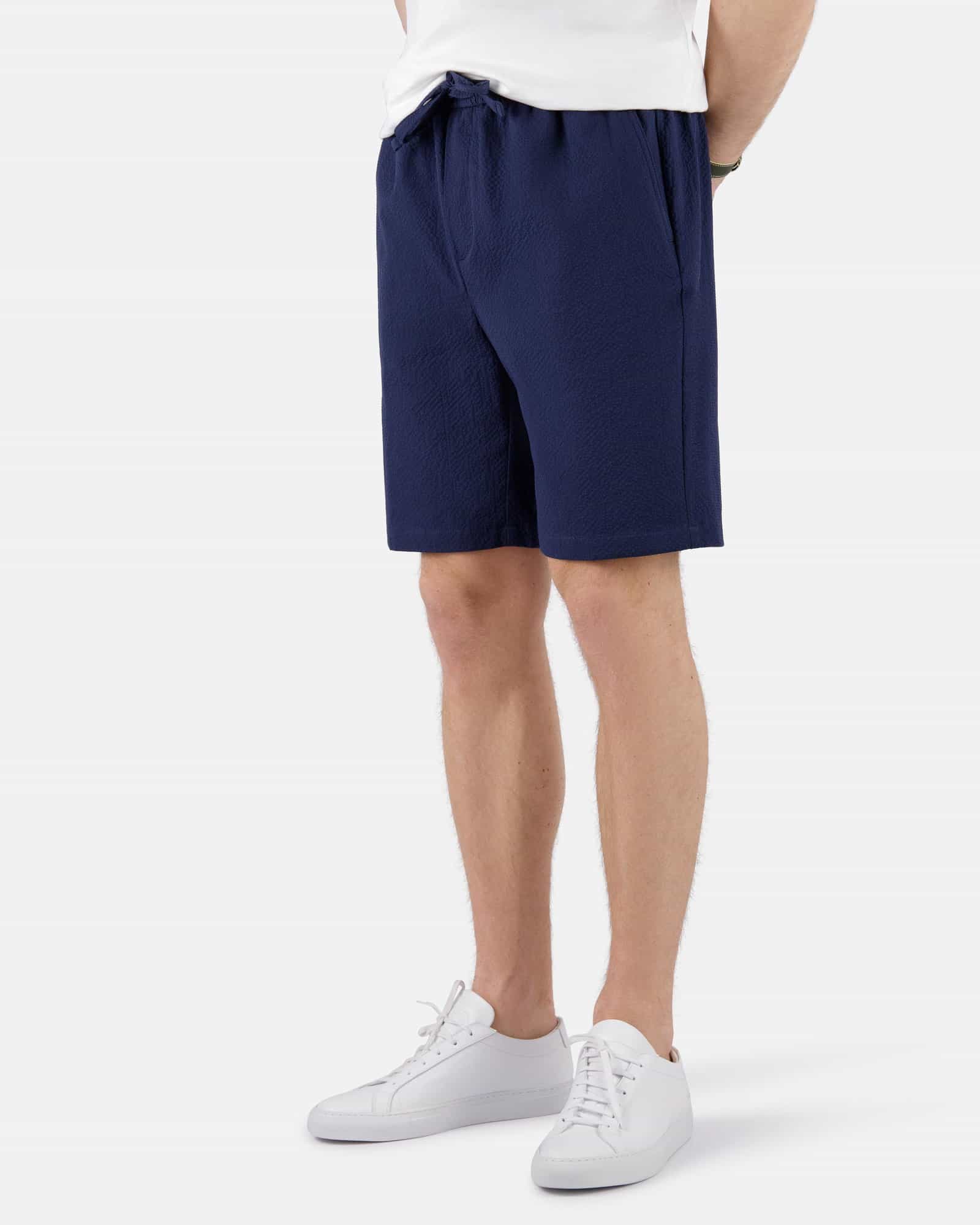 Seersucker Drawstring Shorts Blue
