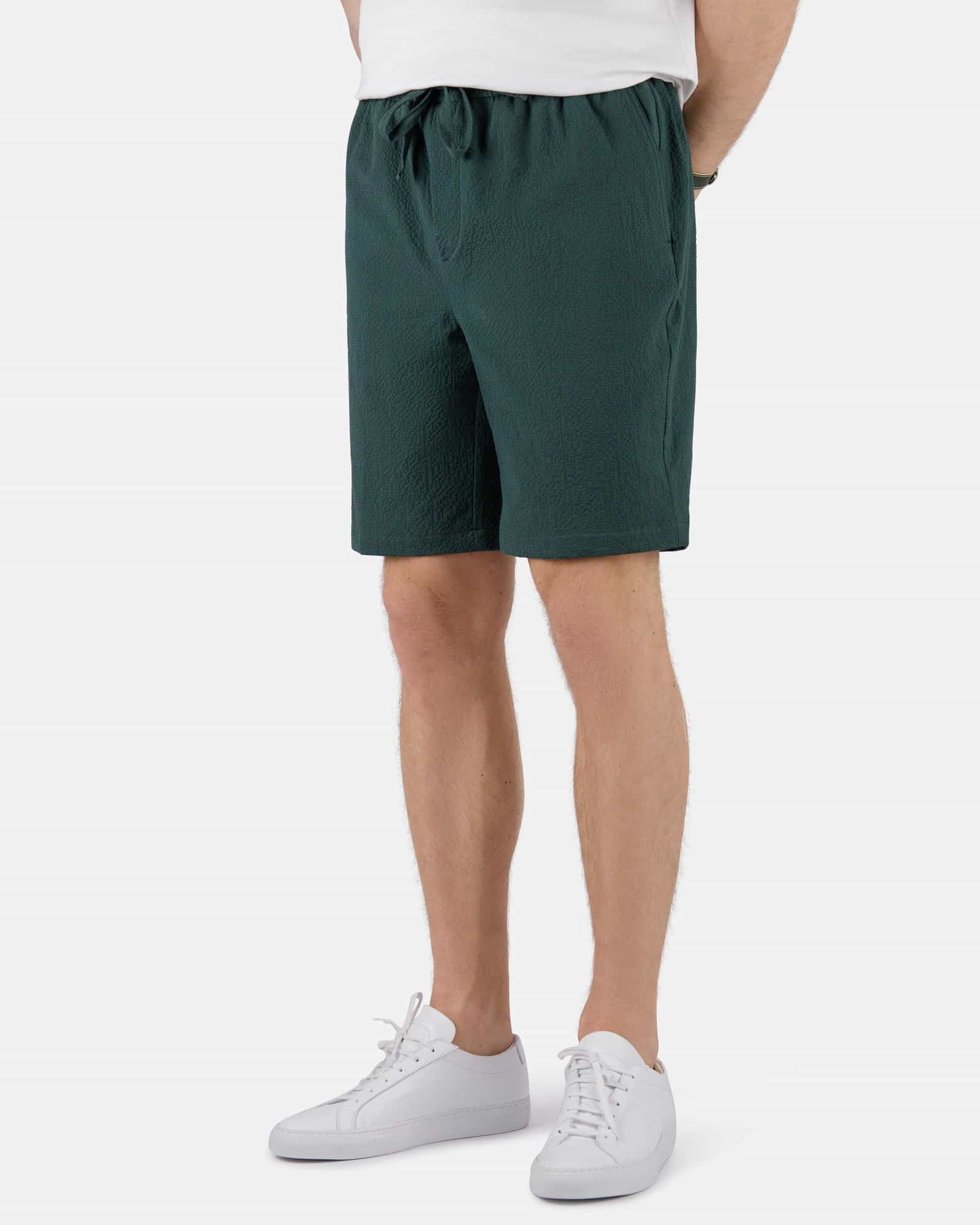 Seersucker Drawstring Shorts Green