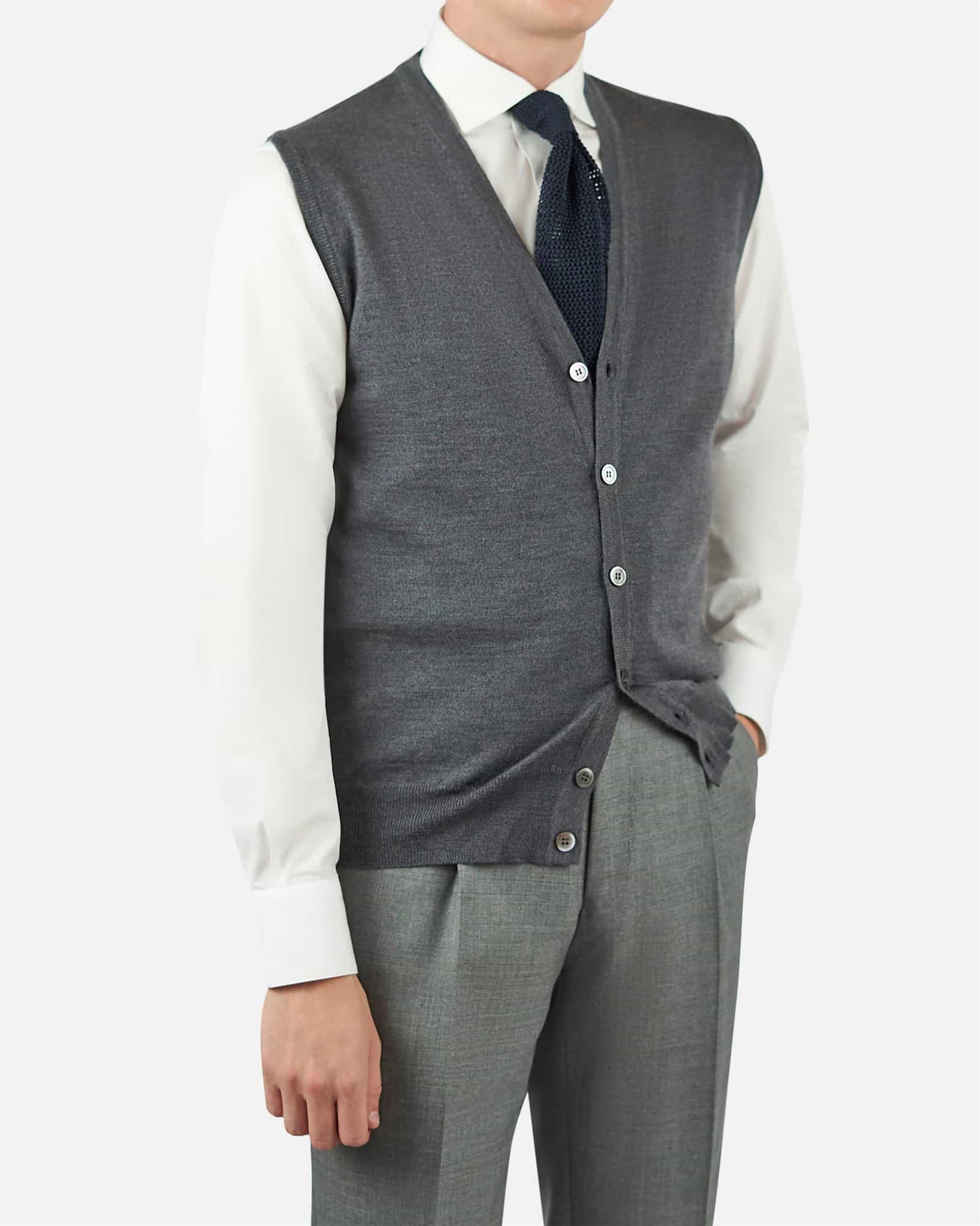 Superfine Merino Sleeveless Cardigan Grey