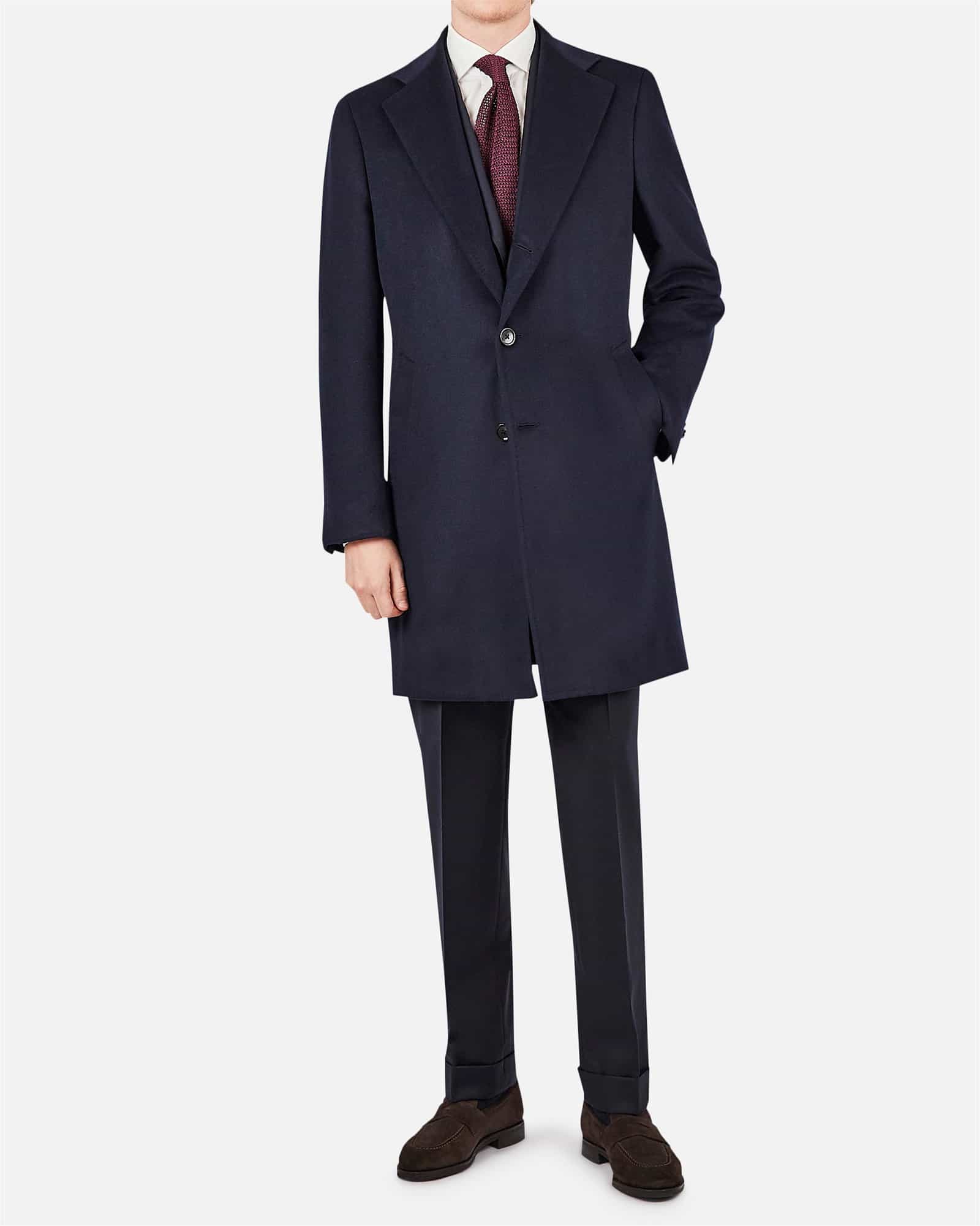Solid Wool Overcoat Navy