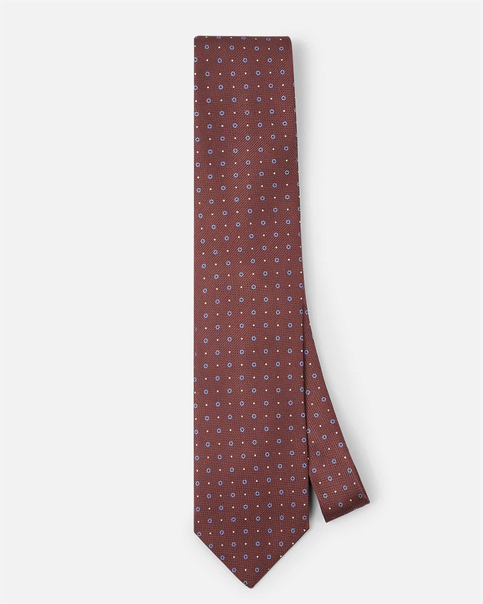 Small Flower Print Silk Tie Brown