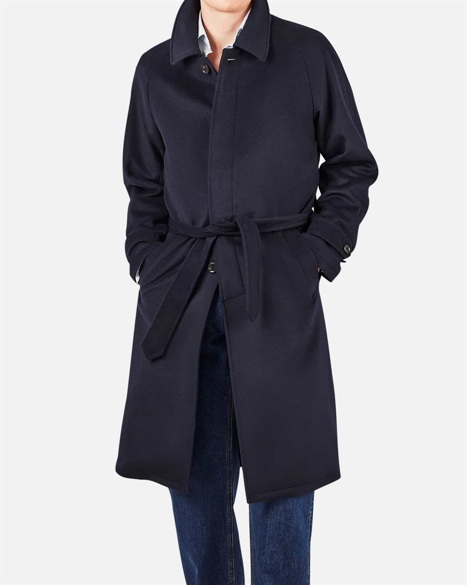 Wool Raglan Belt Coat Navy