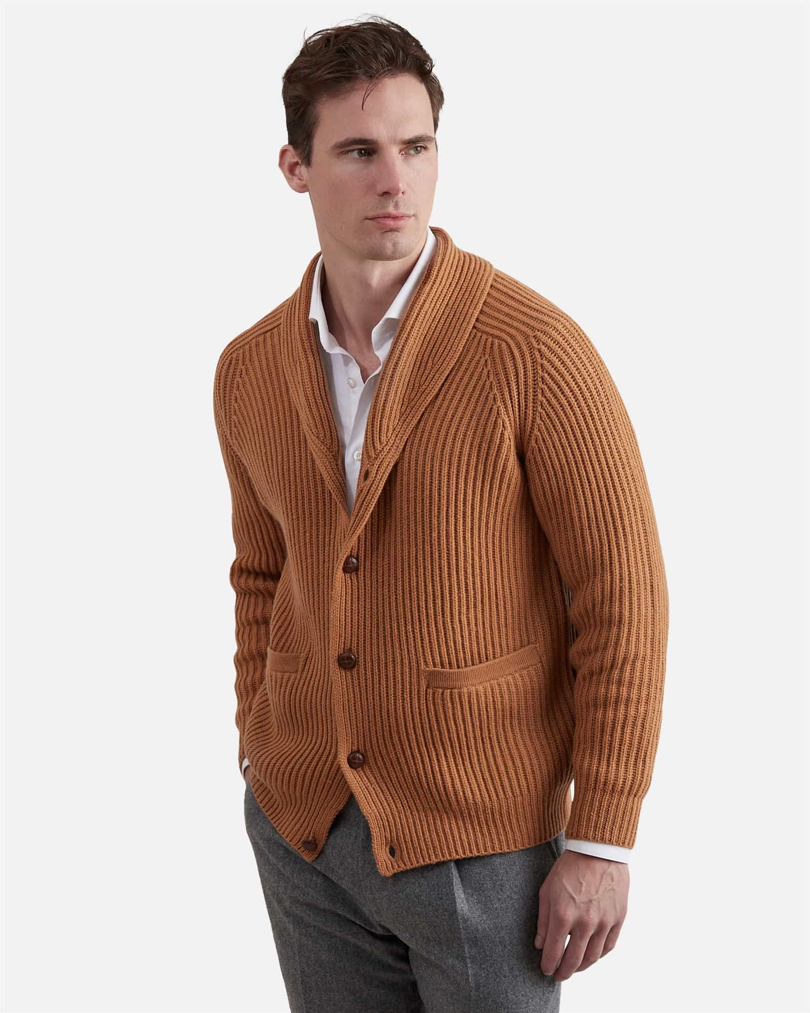 Heavy Ribbed Cardigan Brown