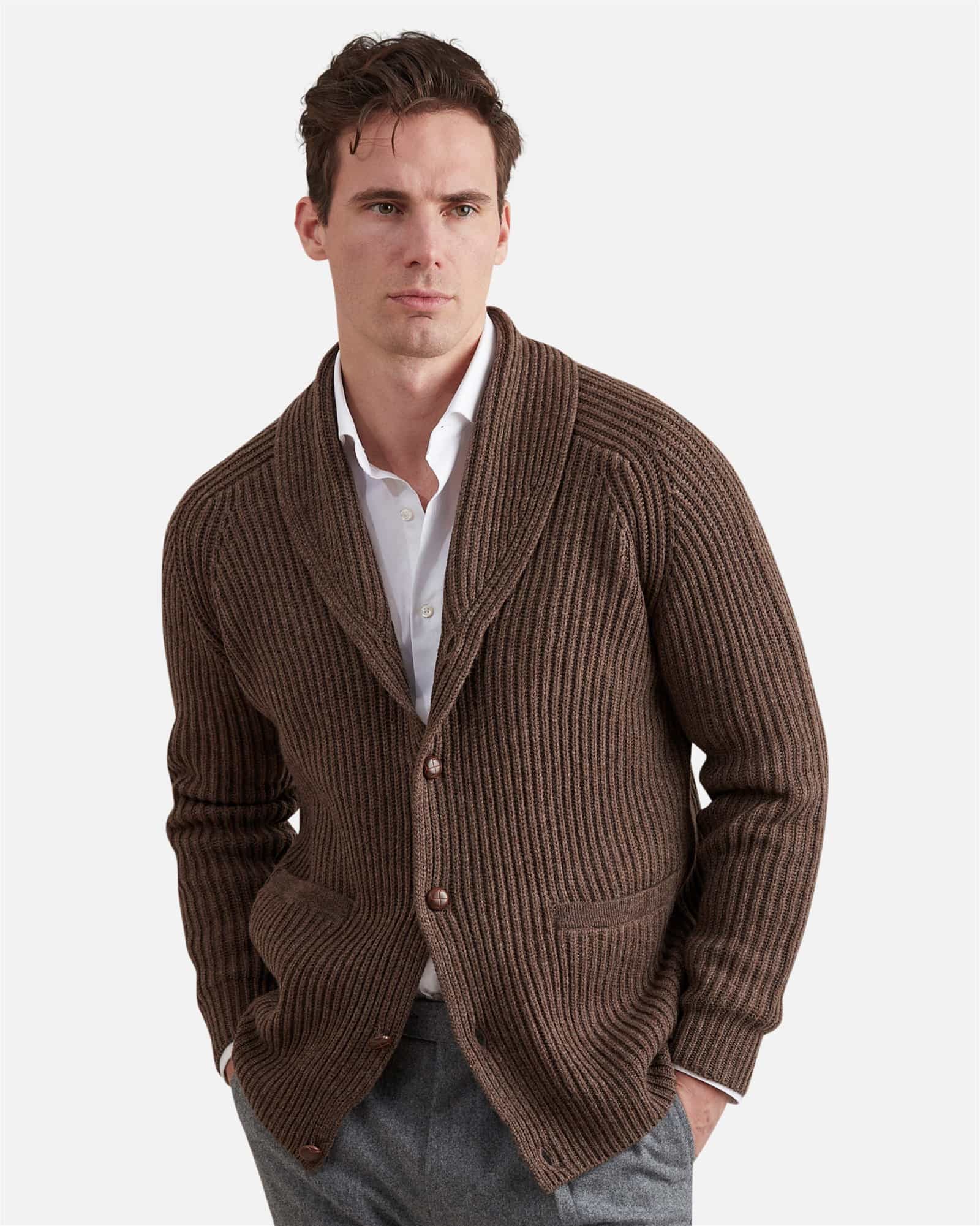 Heavy Ribbed Cardigan Dark Brown