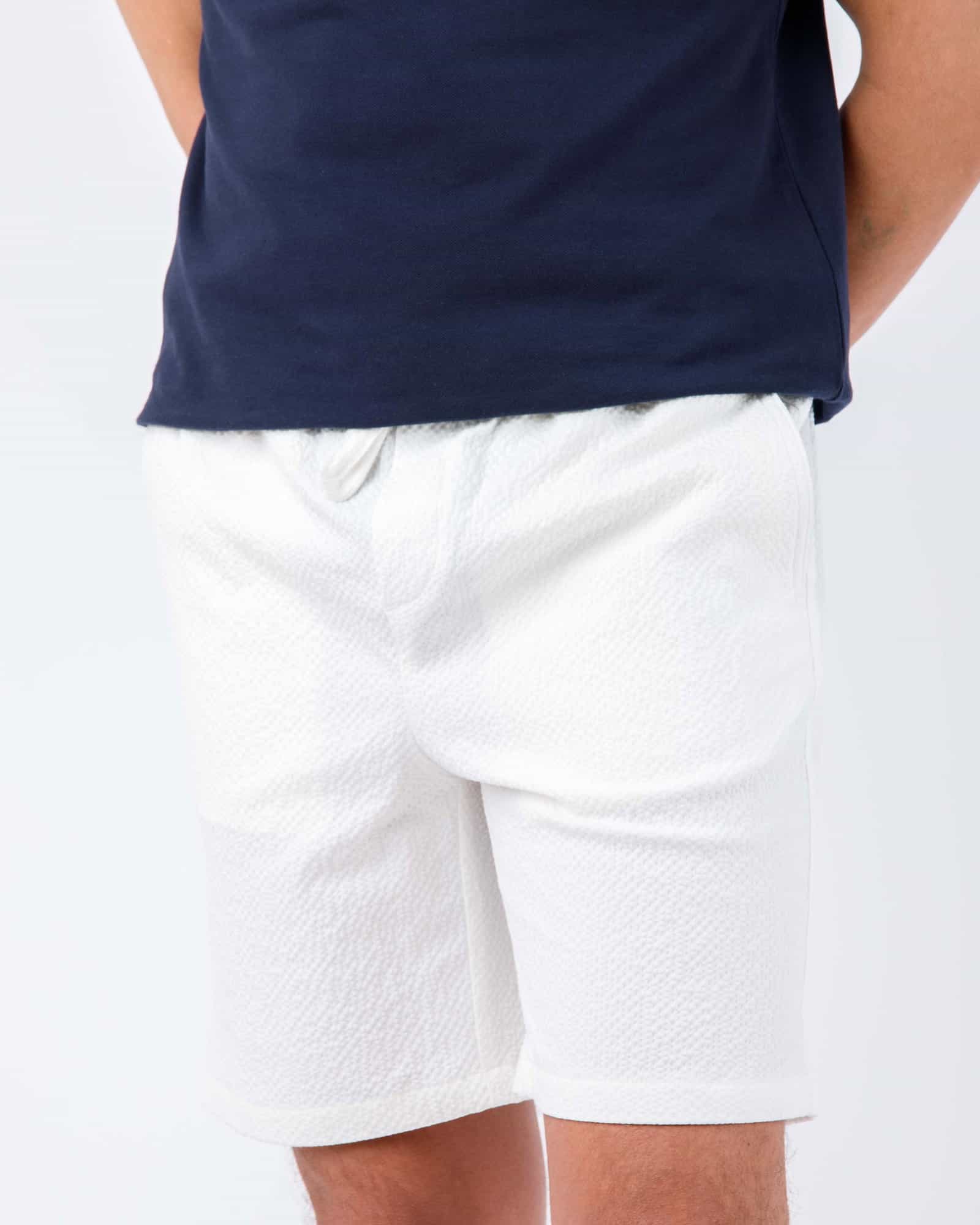 Seersucker Drawstring Shorts White