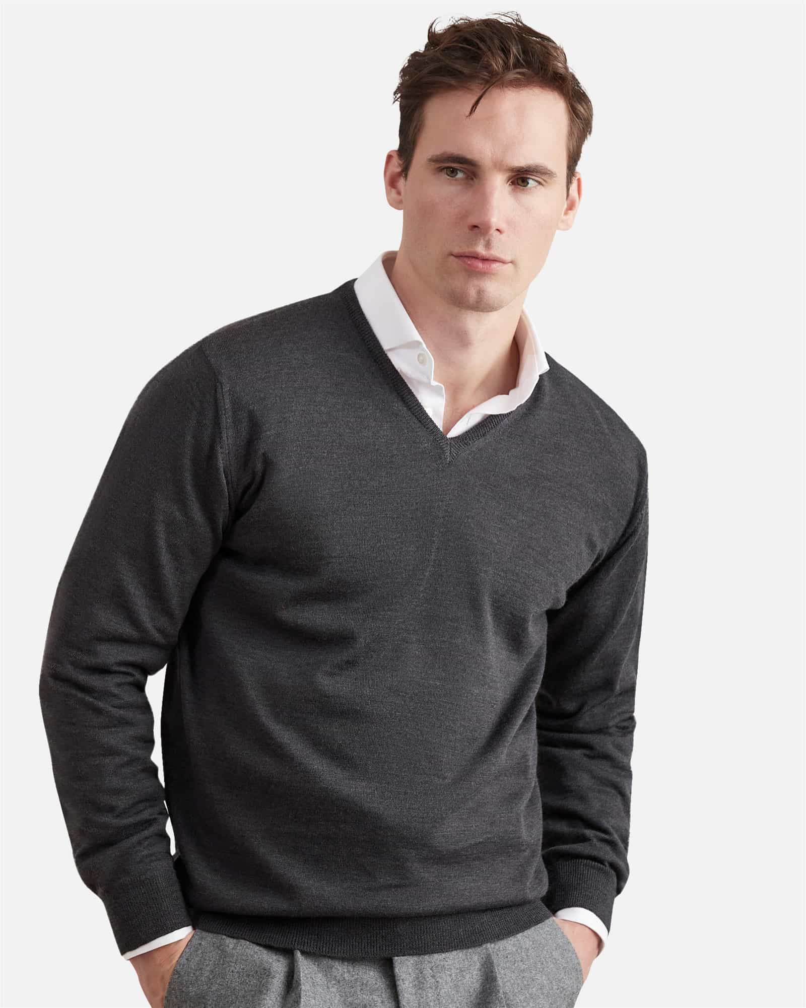 Superfine Merino Wool V Neck Grey