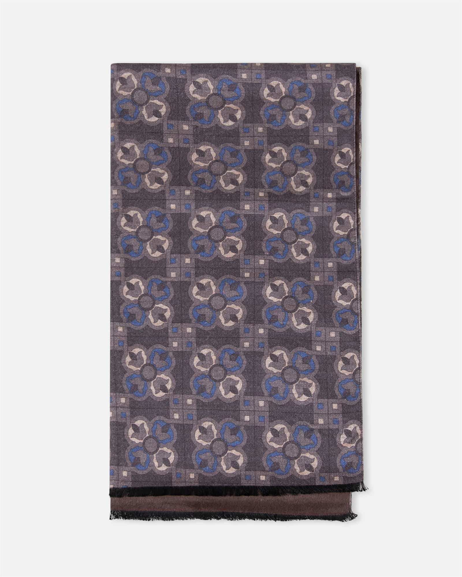 Flower Print Brushed Silk Scarf Grey