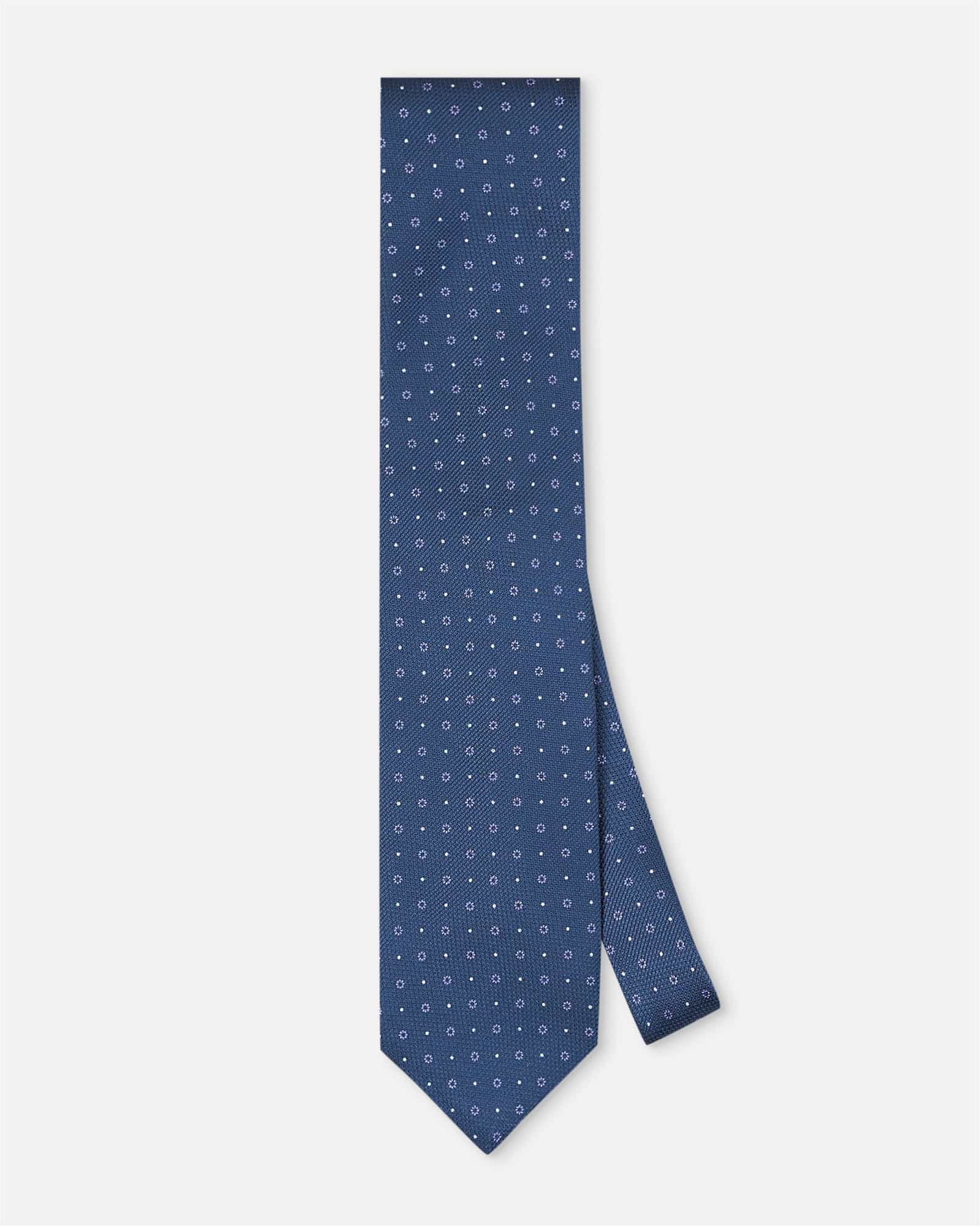 Small Flower Print Silk Tie Blue