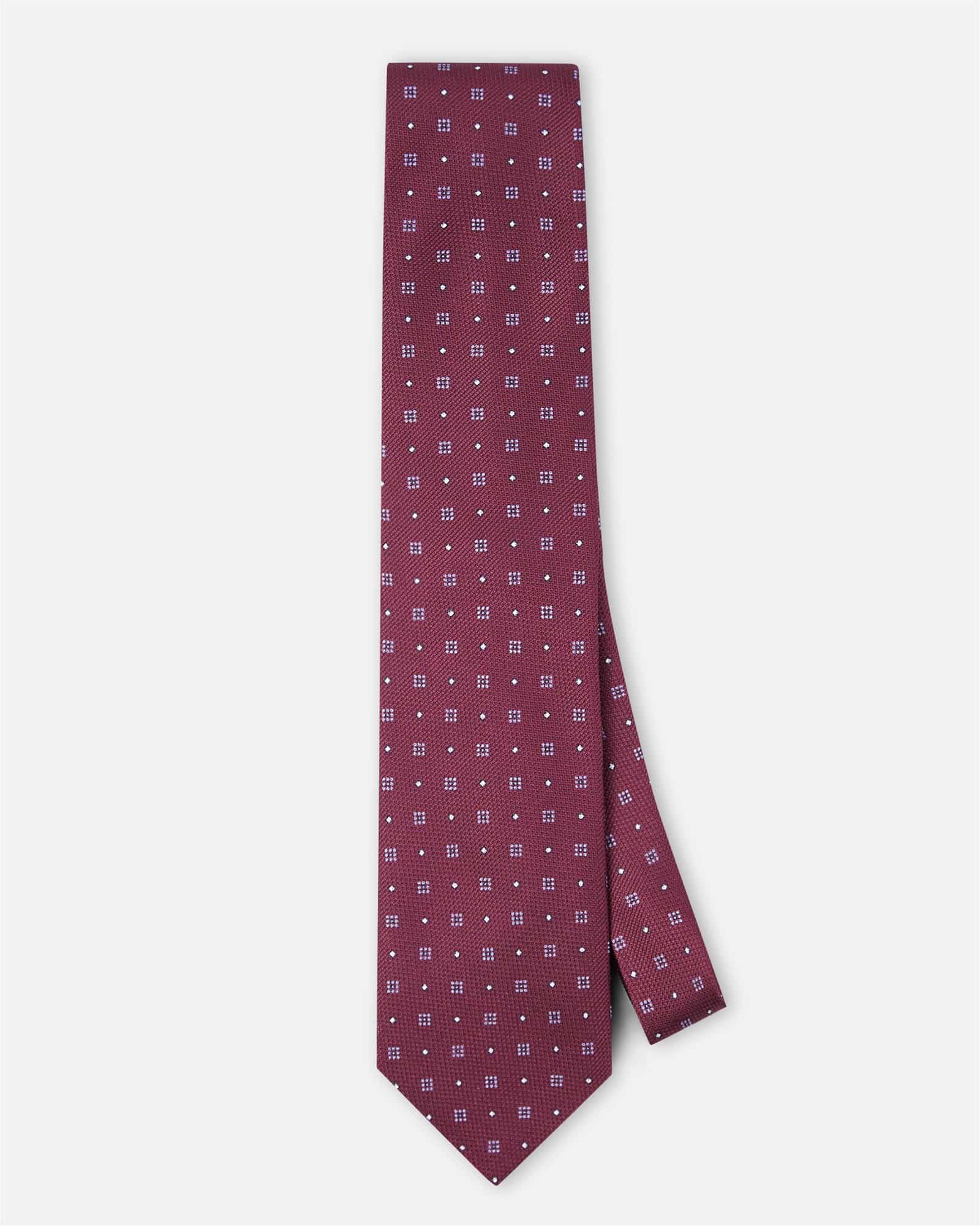 Square Print Silk Tie Burgundy