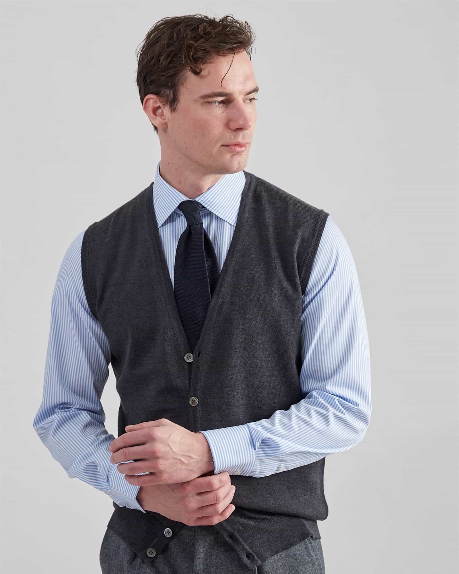 Superfine Merino Sleeveless Cardigan Grey