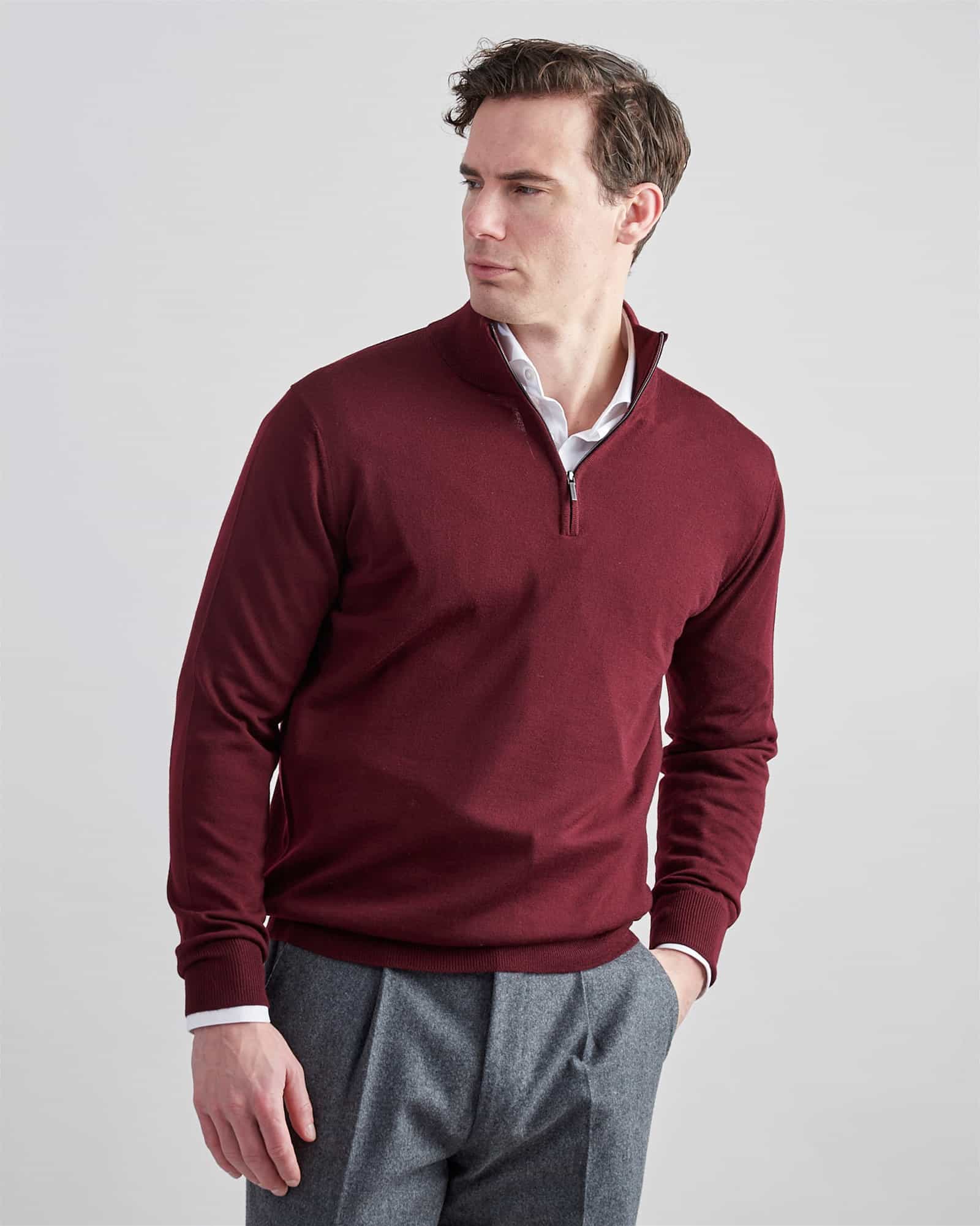 Superfine Merino Half Zip Burgundy