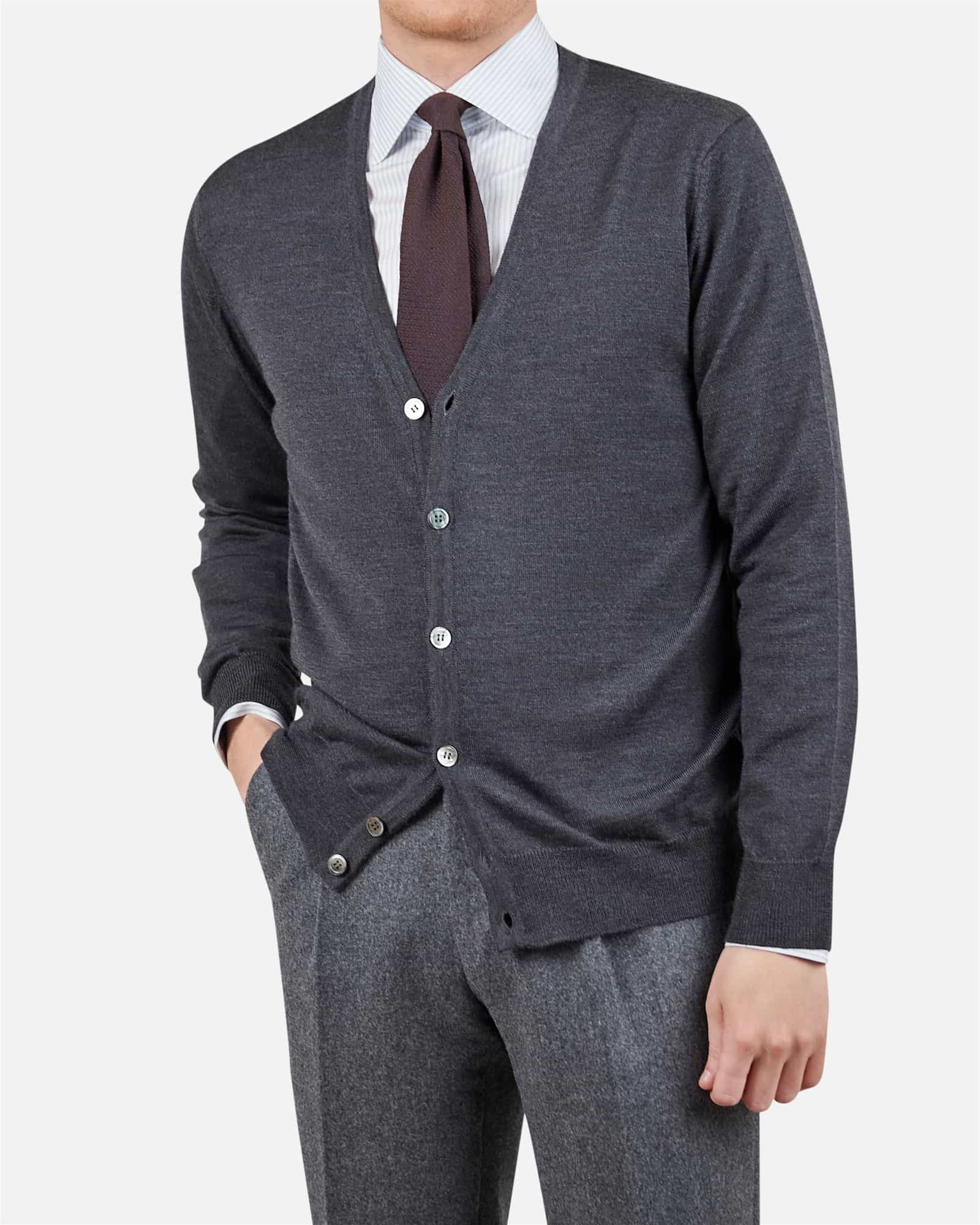 Superfine Merino Cardigan Grey