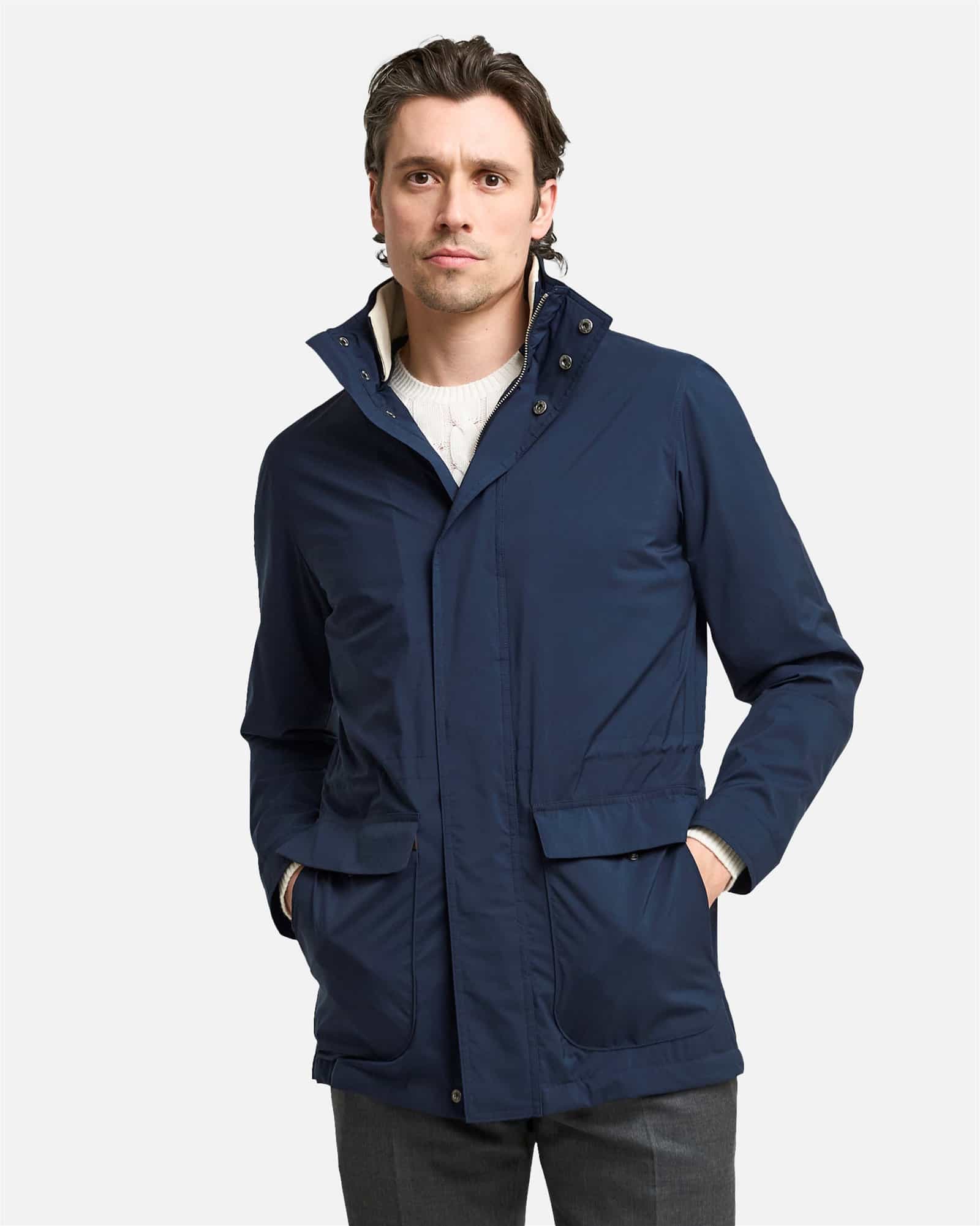 Car Coat Technical Fabric Navy