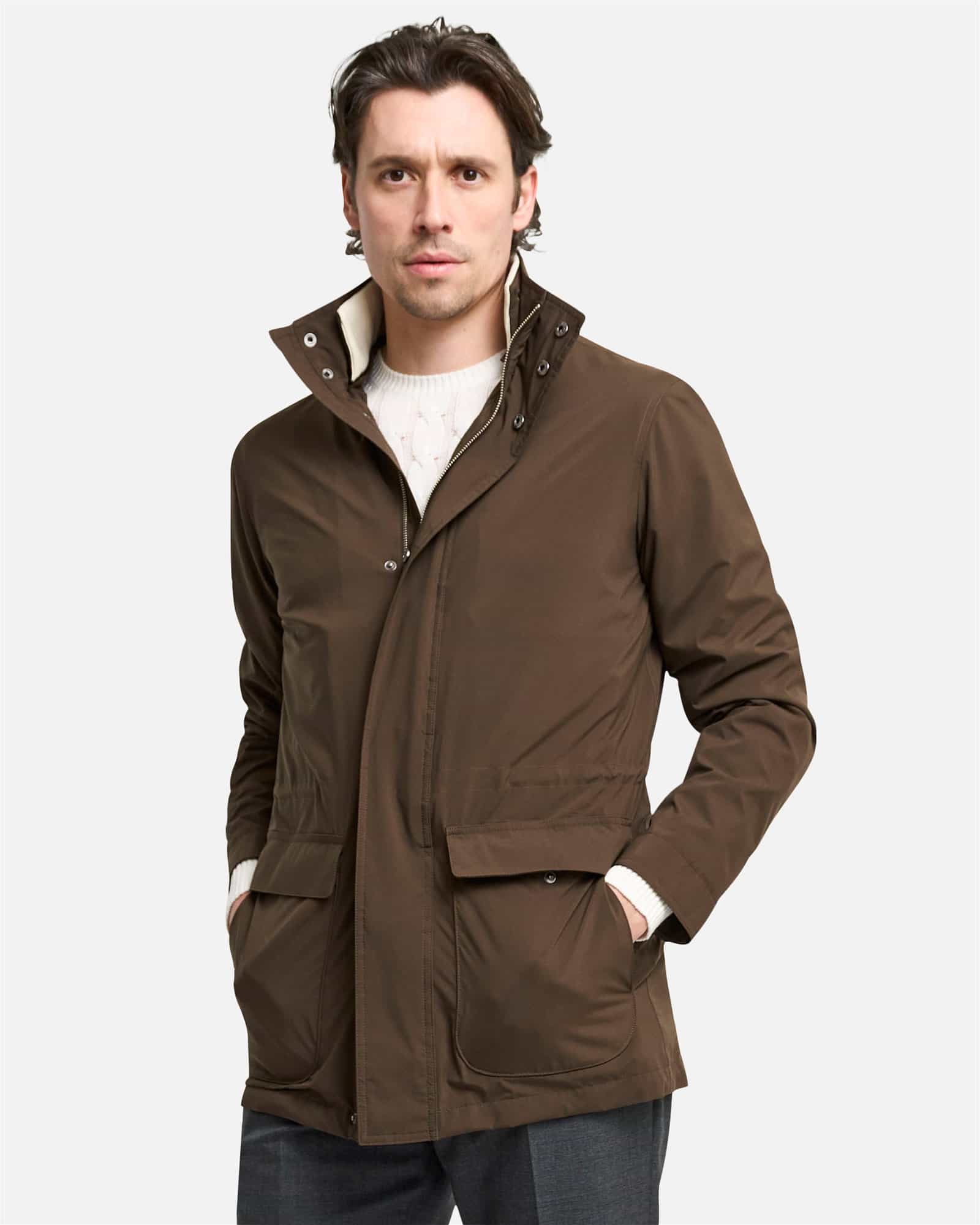 Car Coat Technical Fabric Brown