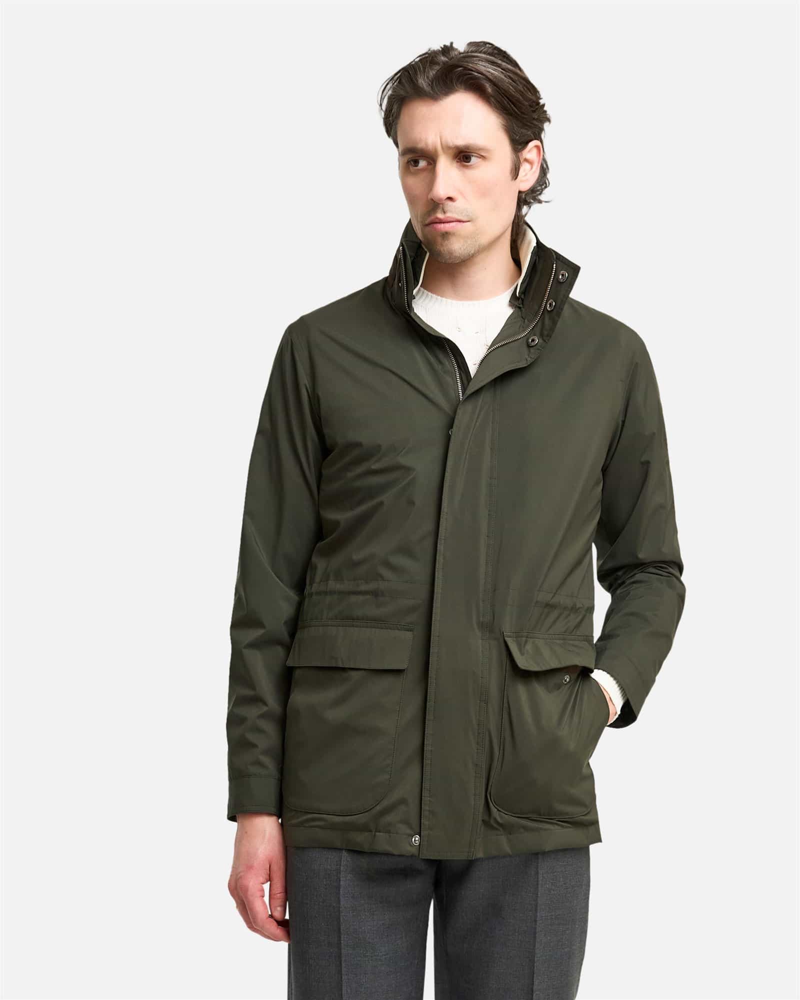 Car Coat Technical Fabric Olive