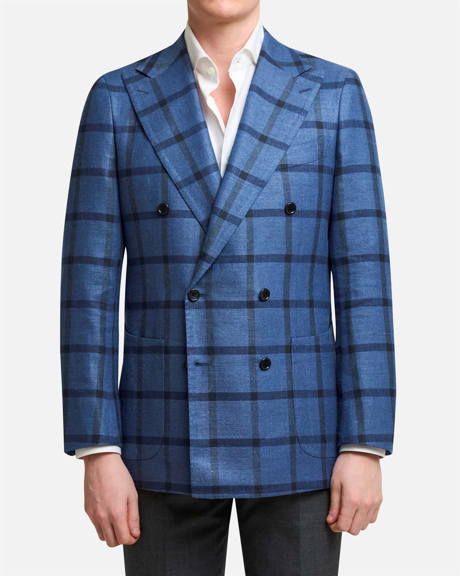 Mod 3 Double Breasted Windowpane Checked Jacket Blue