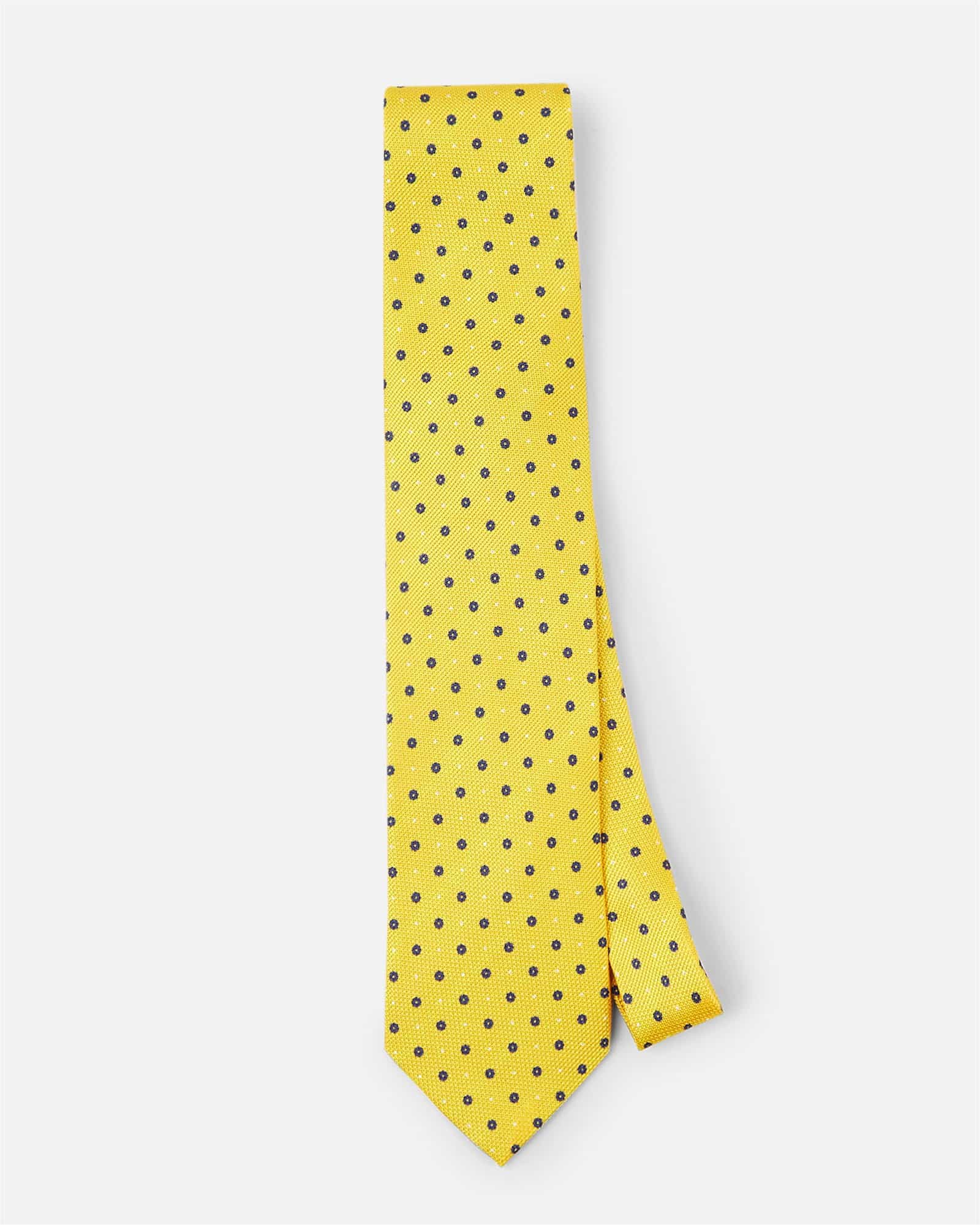Small Flower Print Silk Tie yellow
