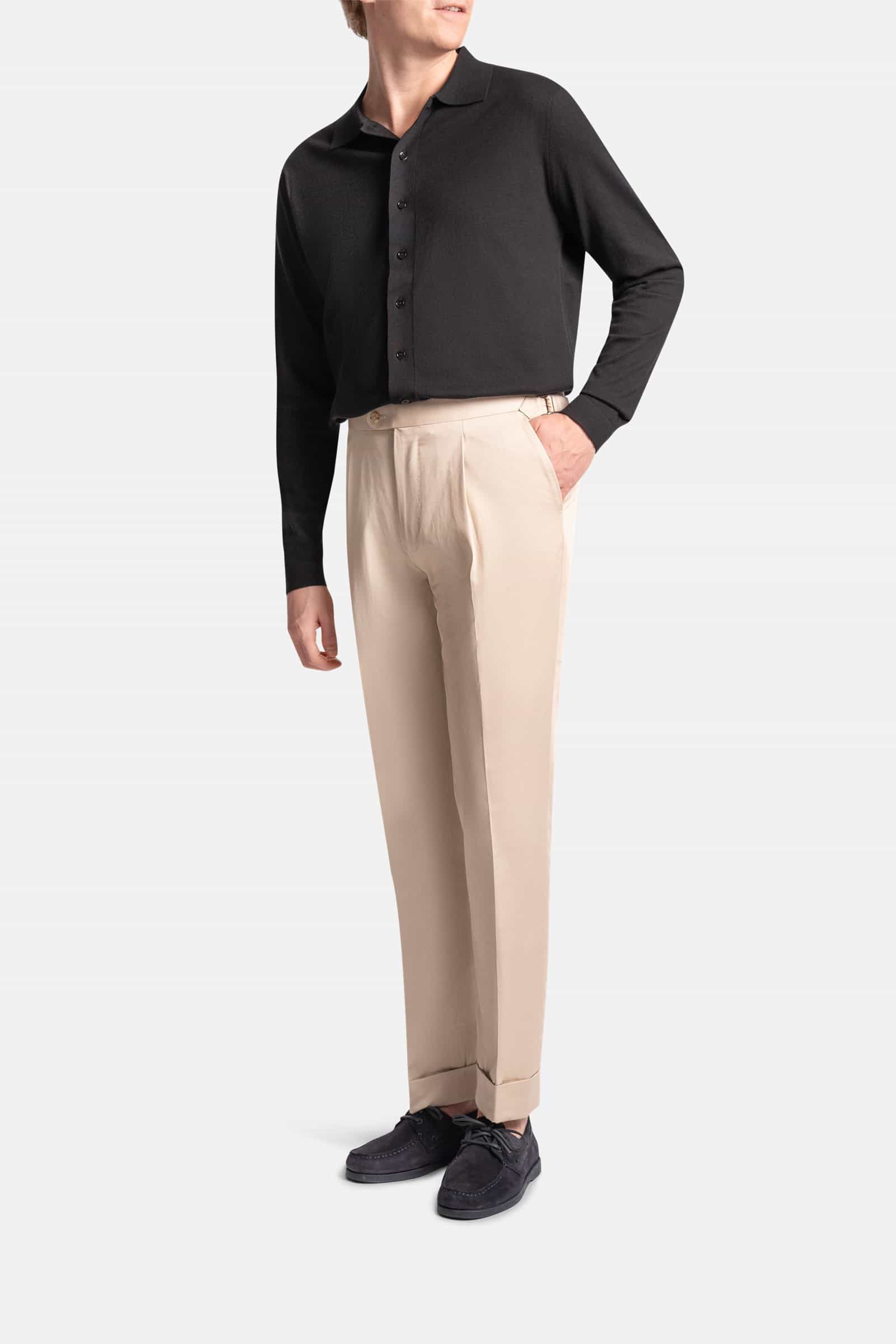 Single Pleat Summer Cotton Trouser Beige