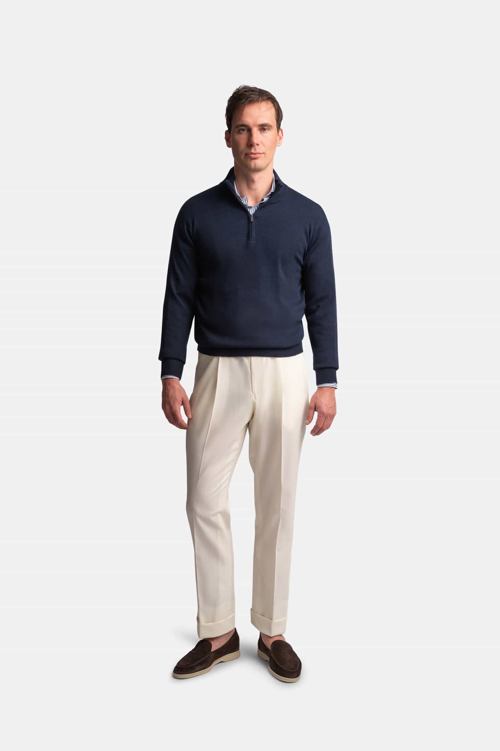 Cotton Cashmere Half Zip Navy