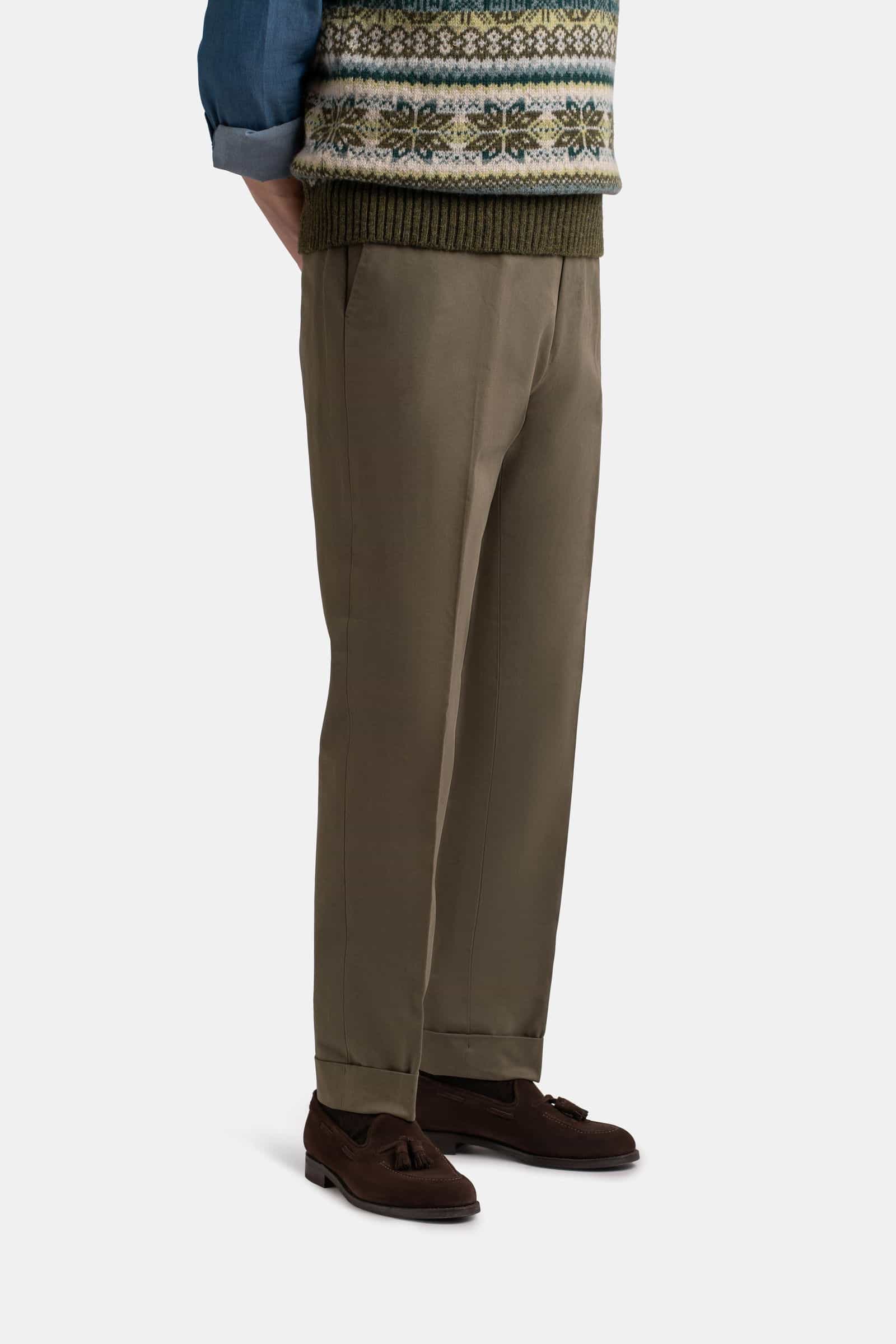 Mod 2 Flat Front Heavy Cotton Trouser Olive