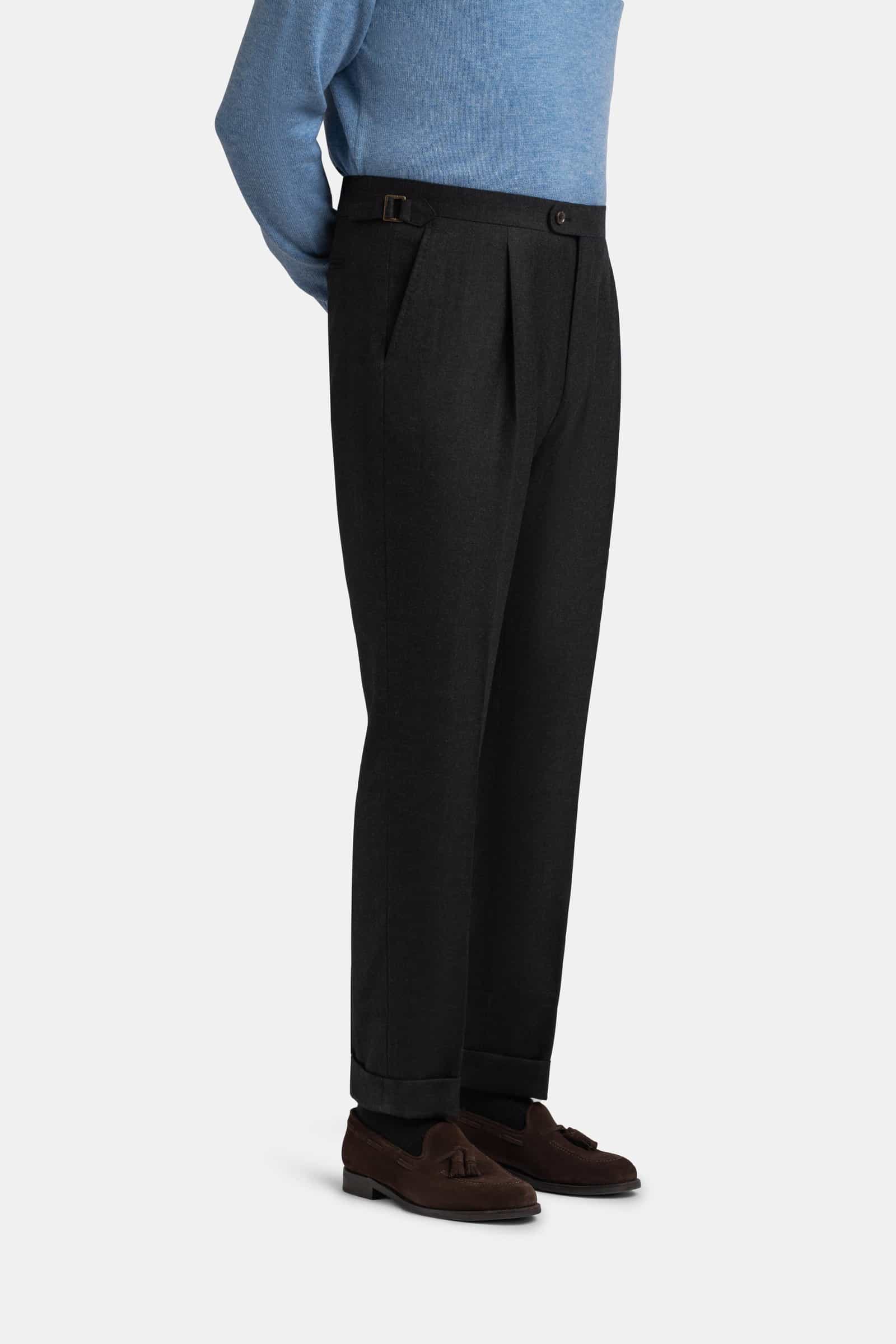 Mod 2 British Flannel Trouser Single Pleat Charcoal