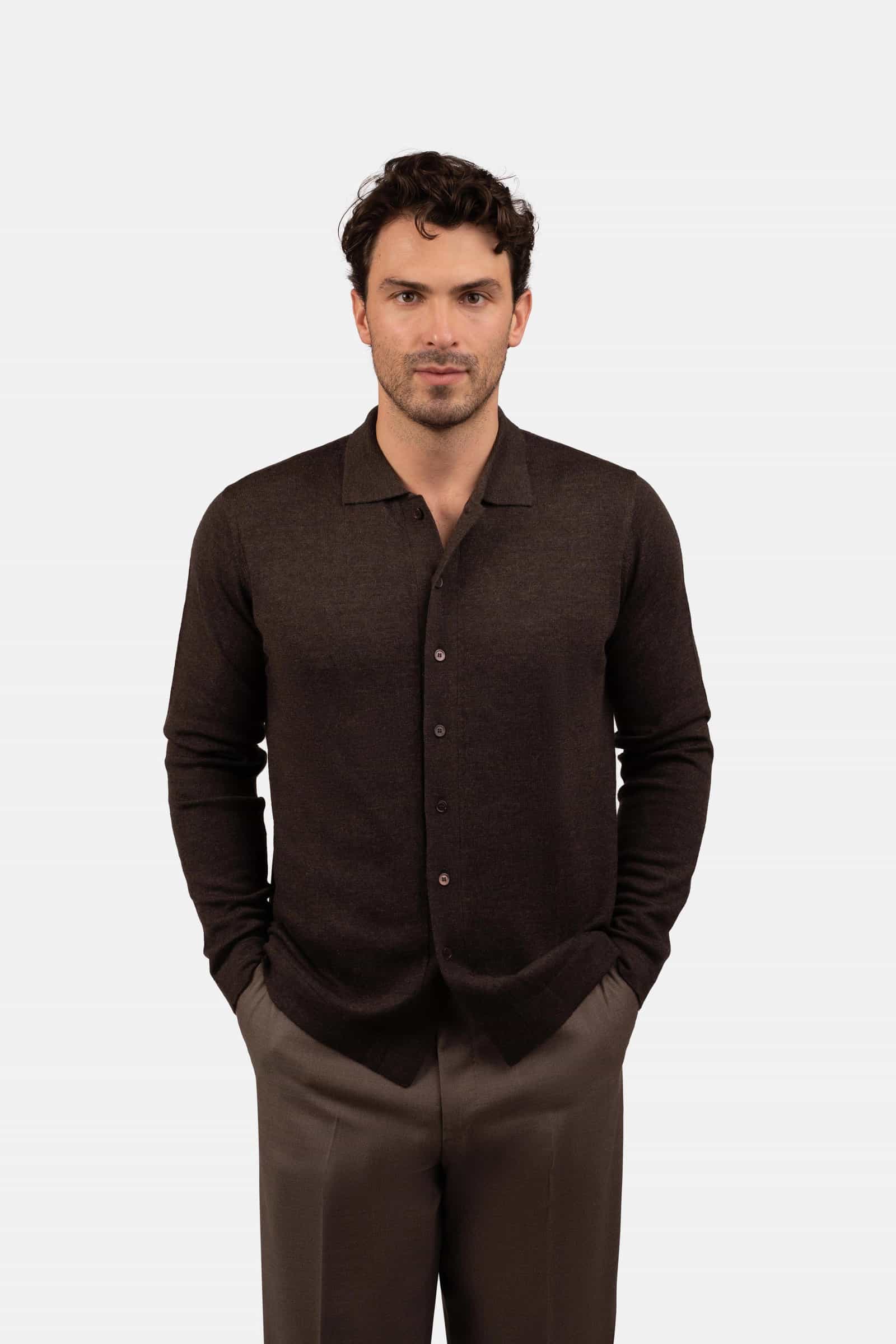Superfine Merino Knitted Shirt Brown