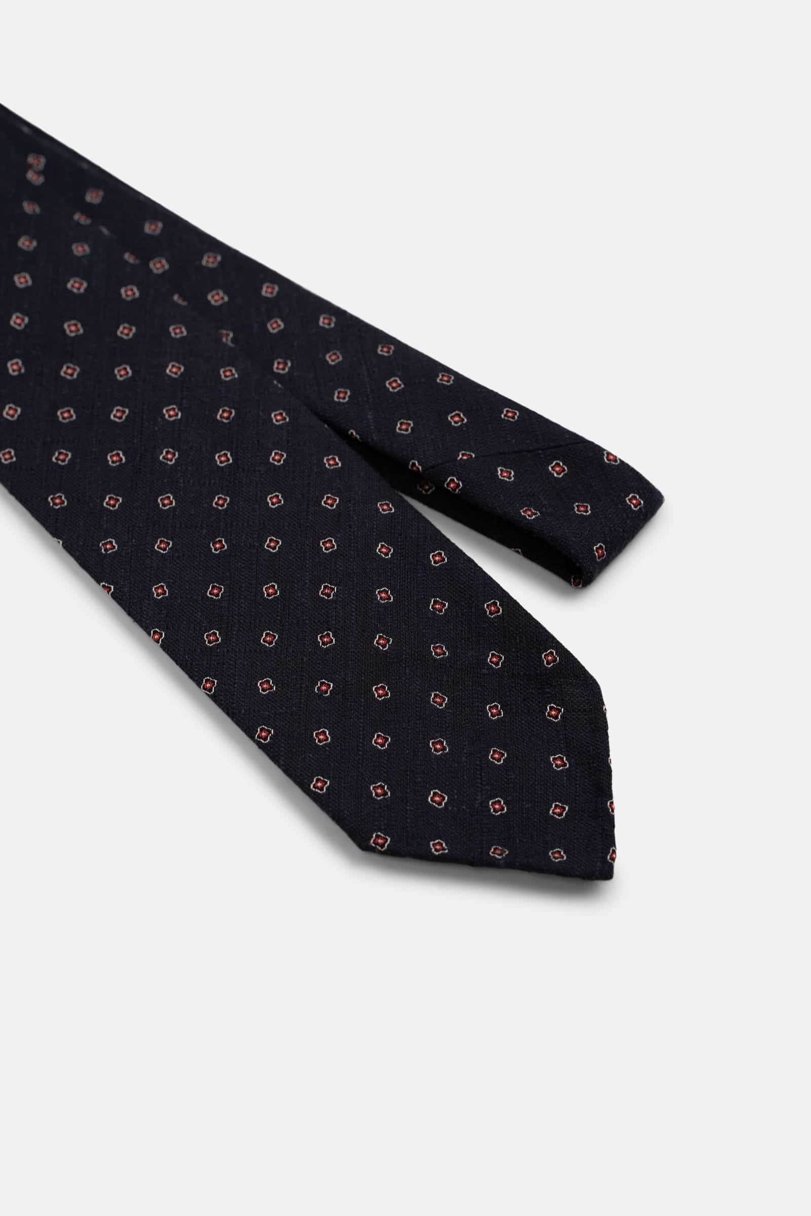 Navy Shantung Flower Tie Red