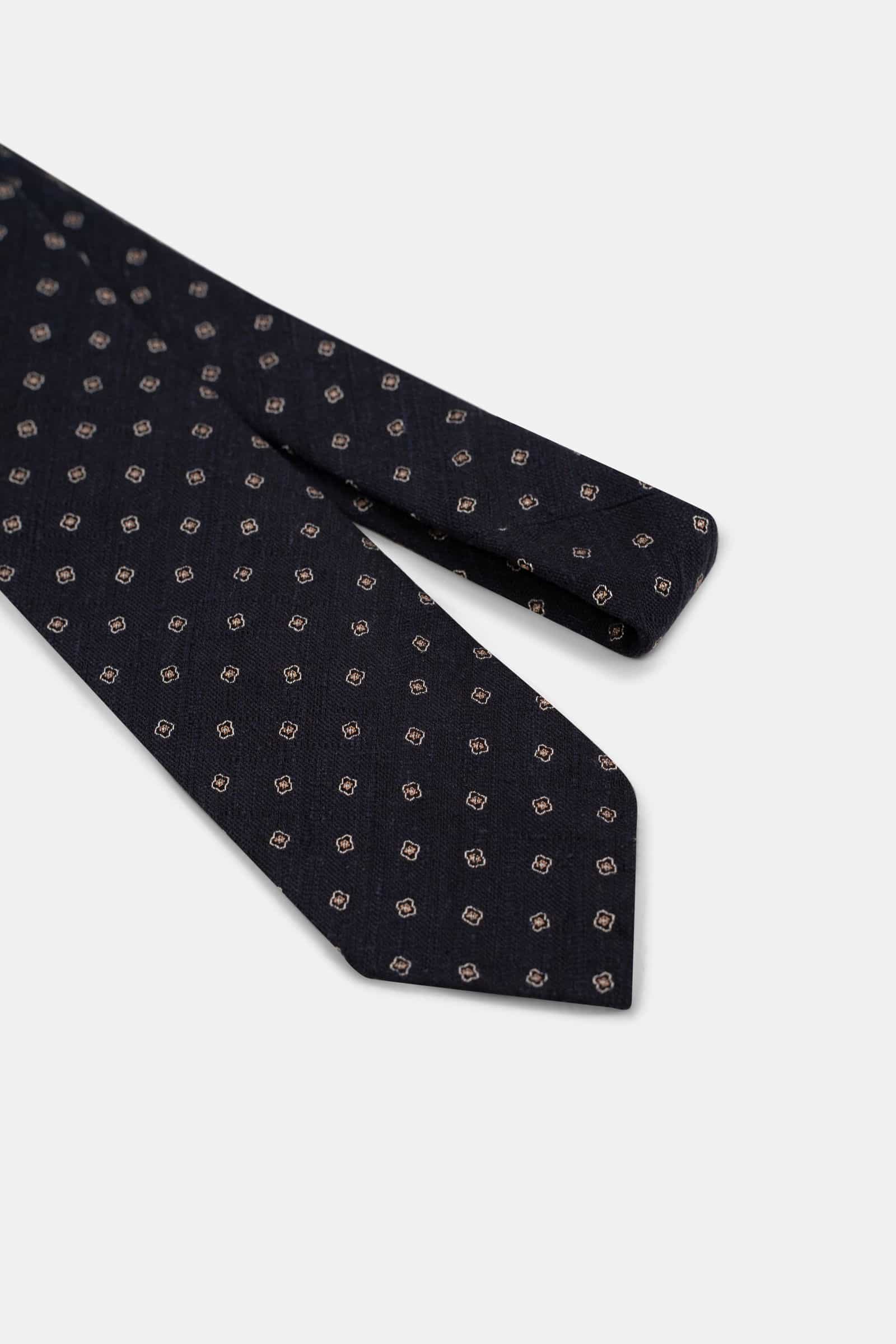 Navy Shantung Flower Tie Yellow