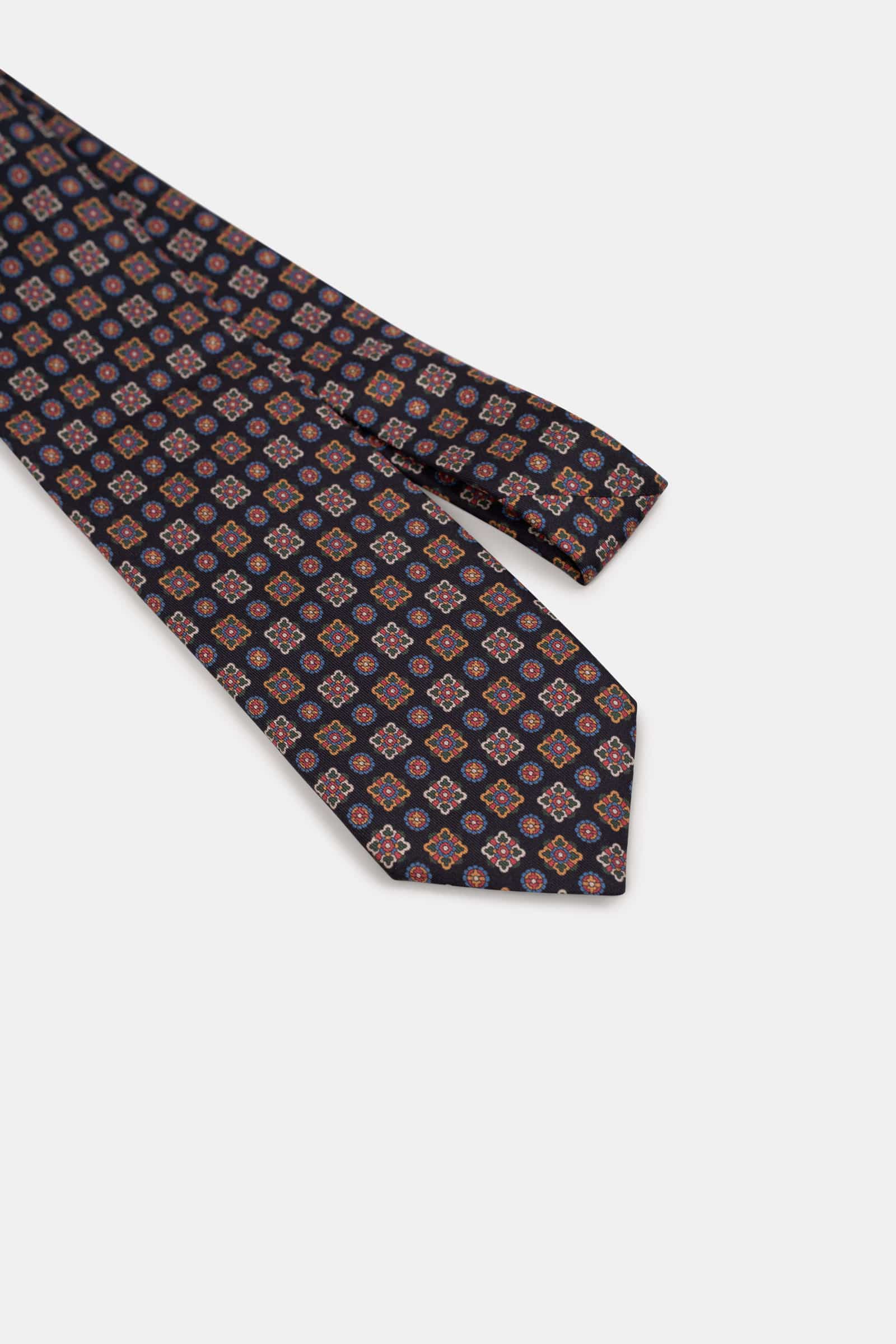 Printed Silk Tie Navy