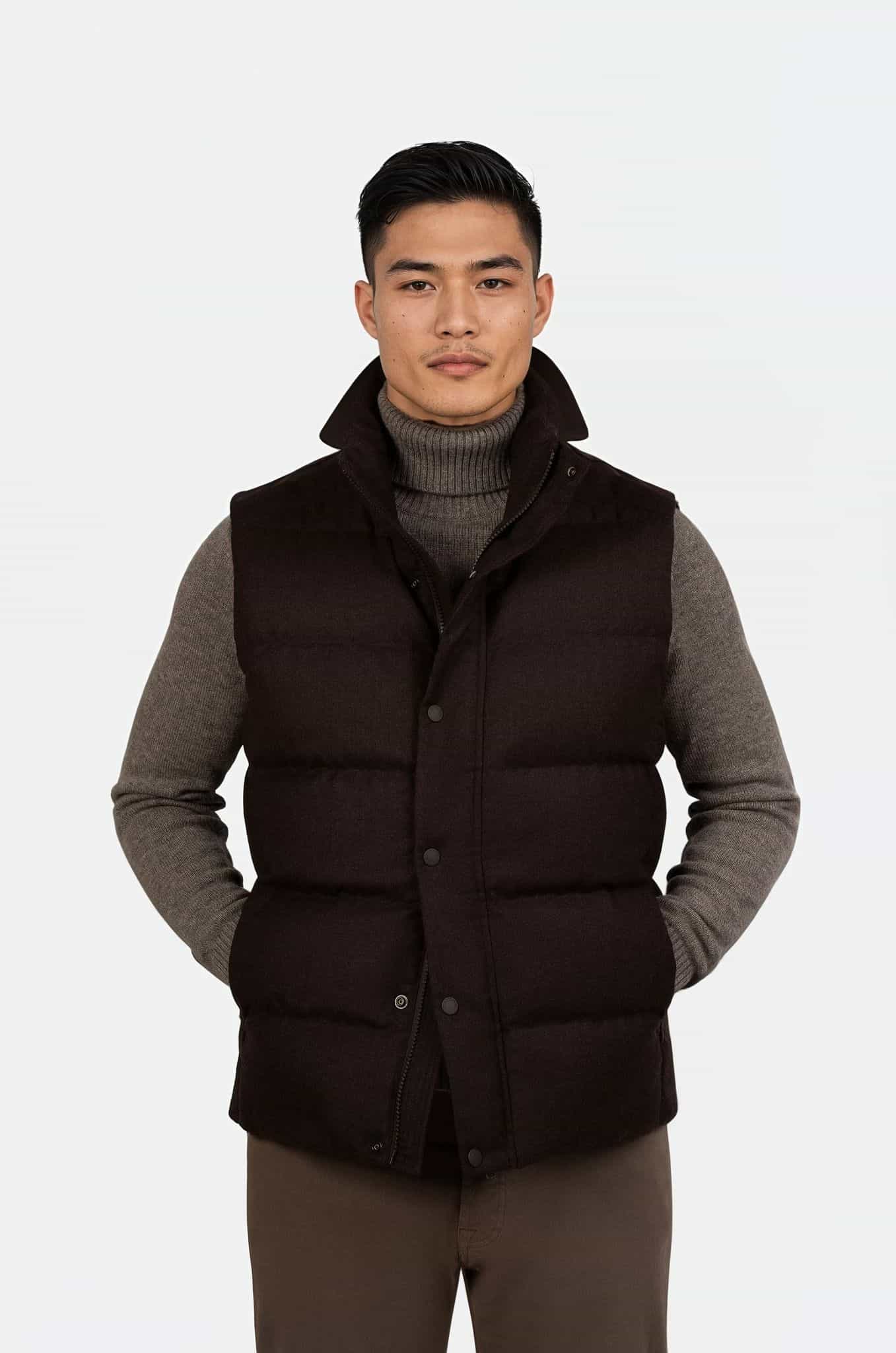 Flannel Down Vest Brown