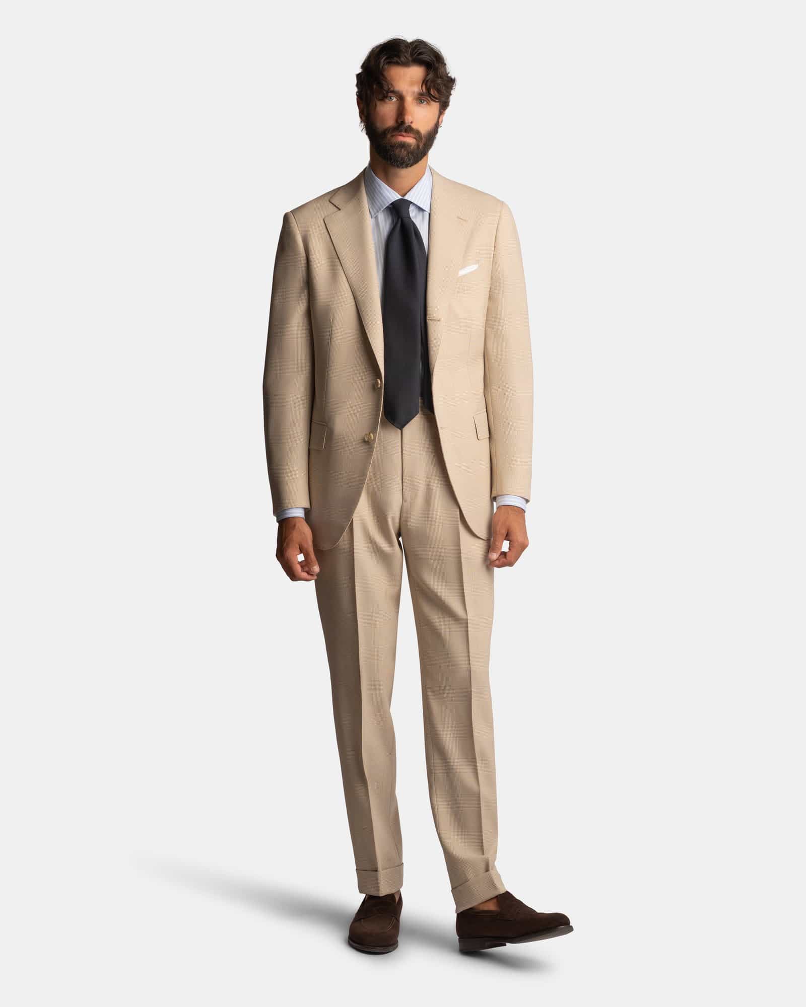 Mod 2 British Hightwist Glencheck Suit Beige