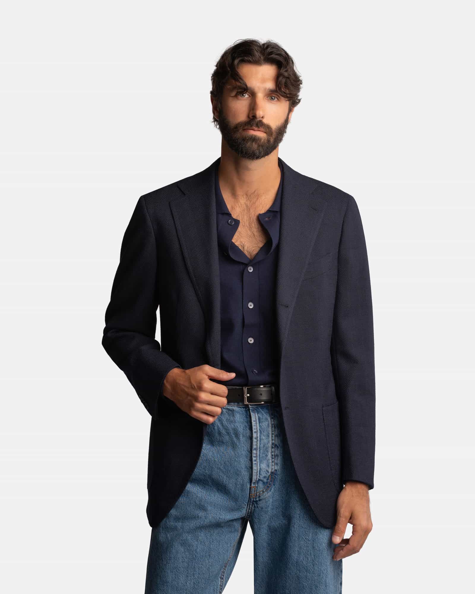 Mod 2 Wool Mohair Herringbone Jacket Navy