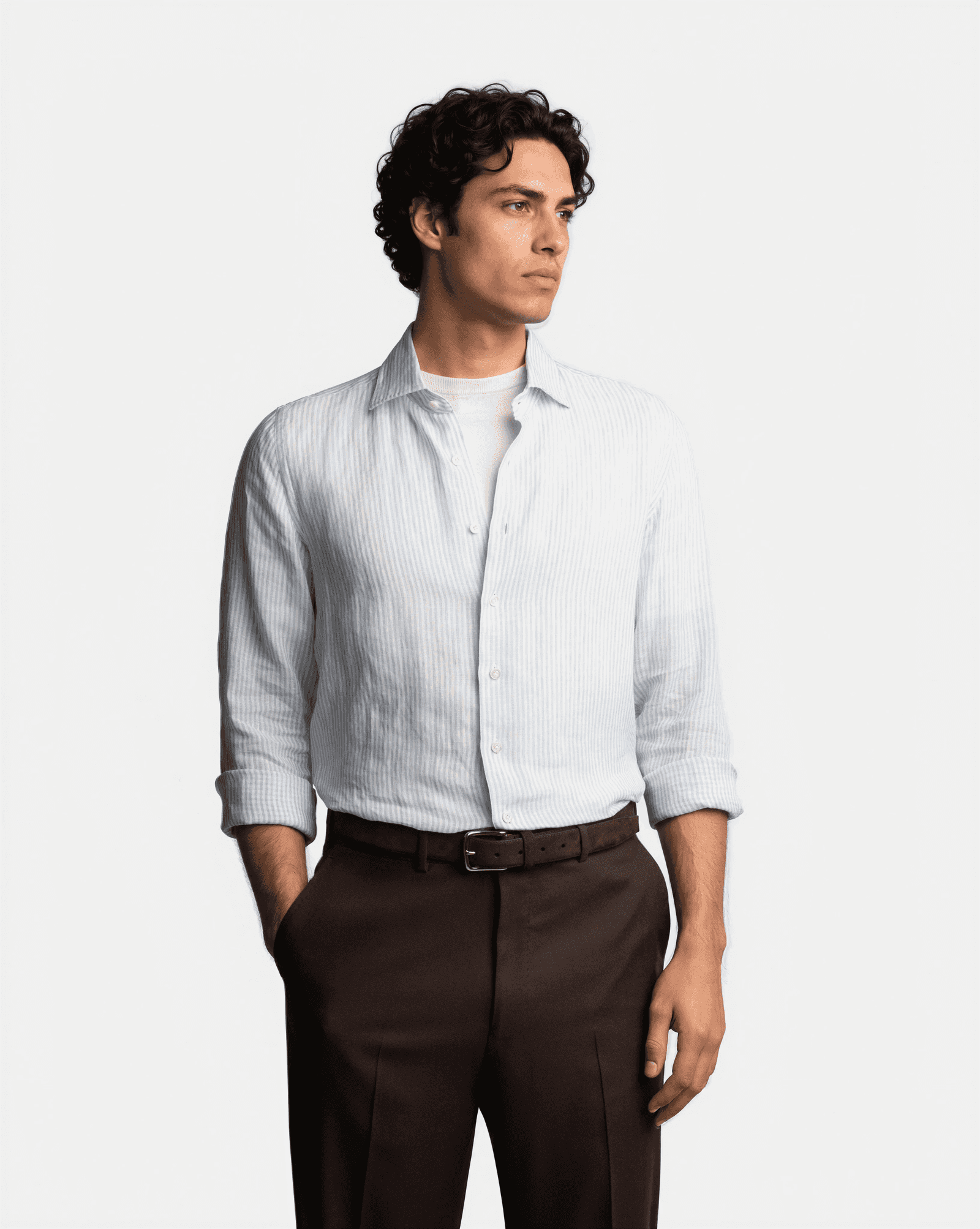 Striped Linen Shirt Light Blue