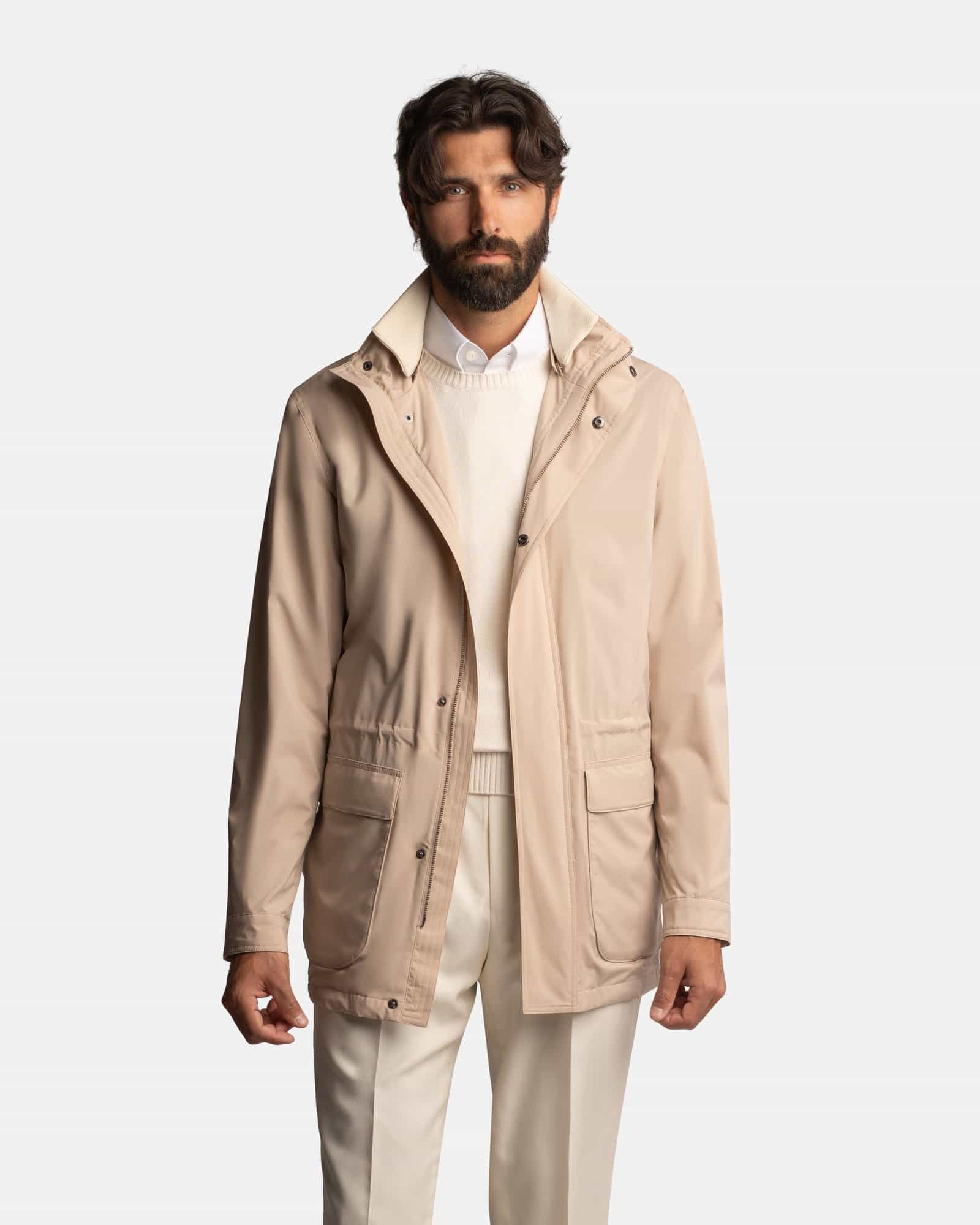 Car Coat Technical Fabric Beige