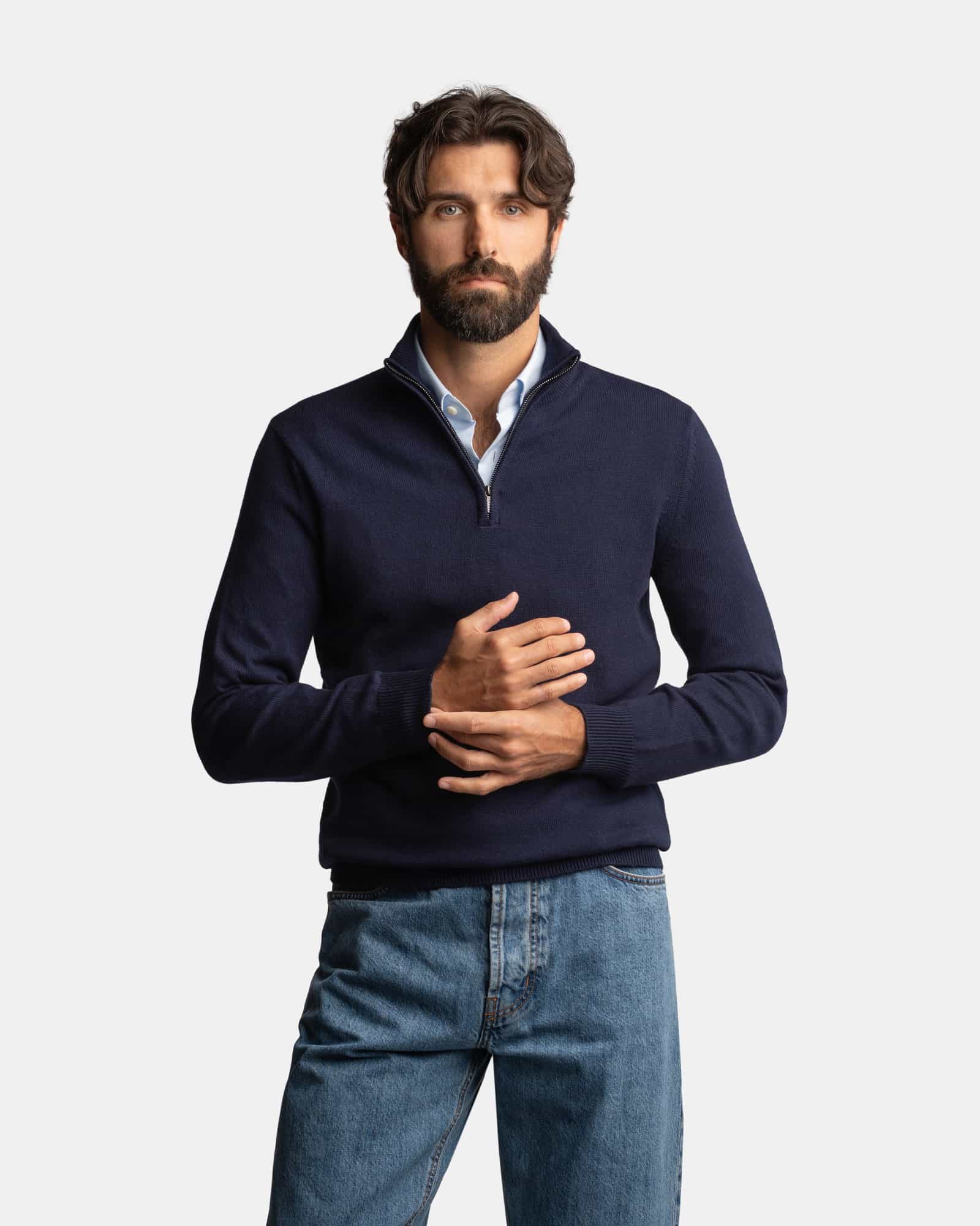 CashSilk Half Zip Sweater Navy