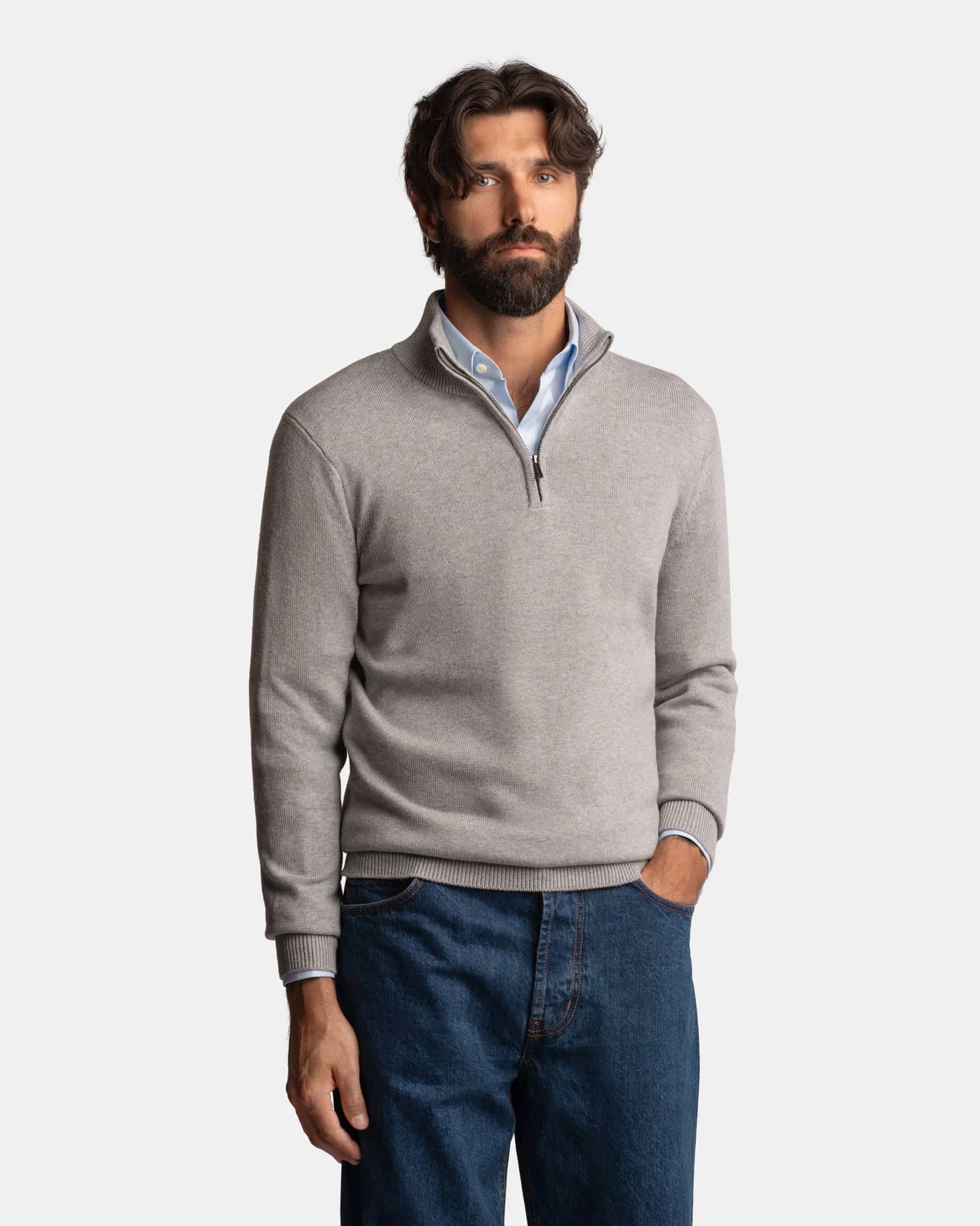 CashSilk Half Zip Sweater Grey