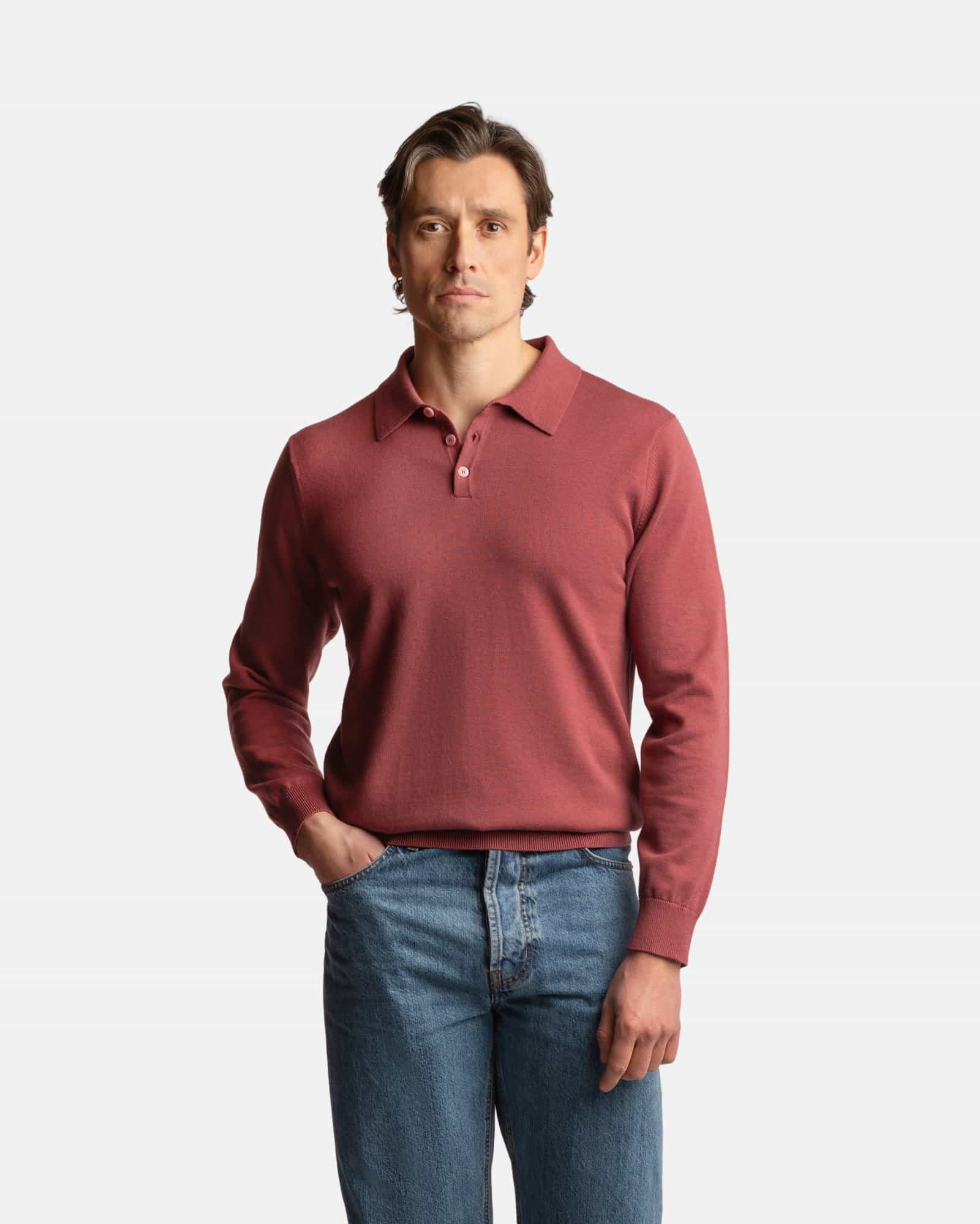 CashSilk Long Sleeve Polo Red
