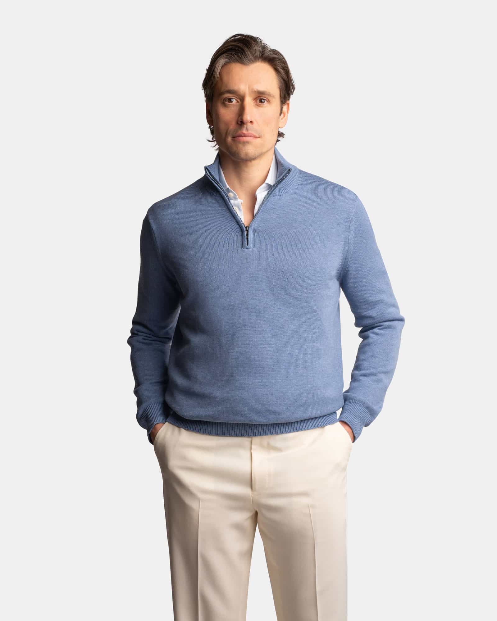 CashSilk Half Zip Sweater Light Blue