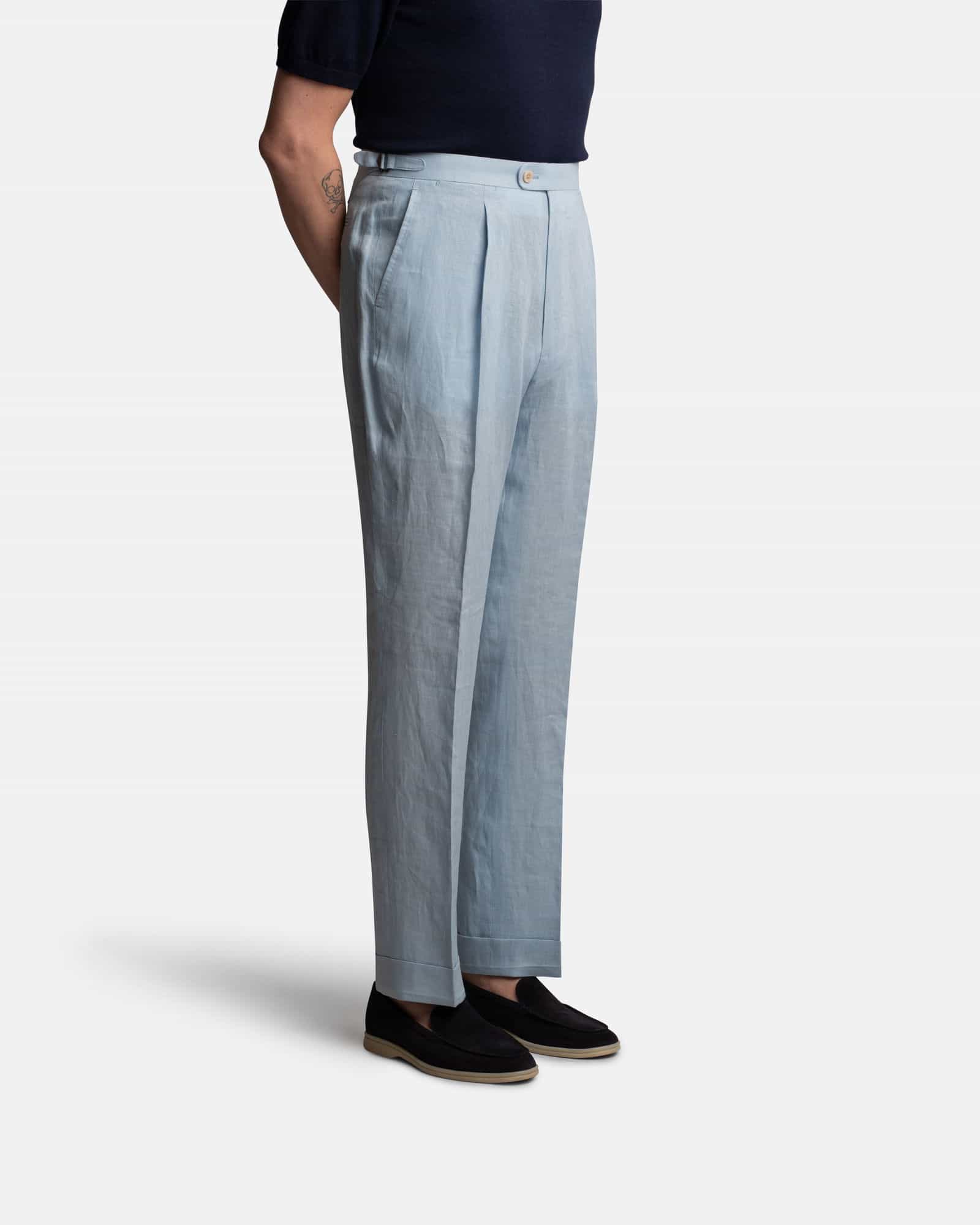 Mod 3 Cavour Exclusive Linen Trouser Light Blue