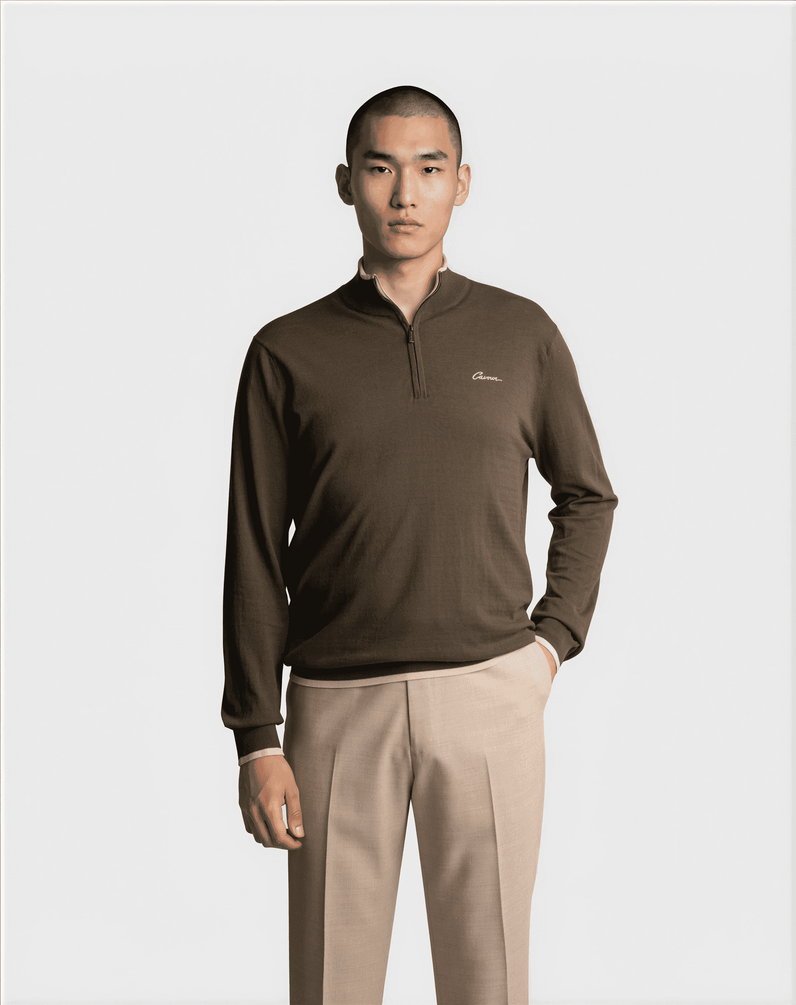 Contrast Half Zip Sweater Green