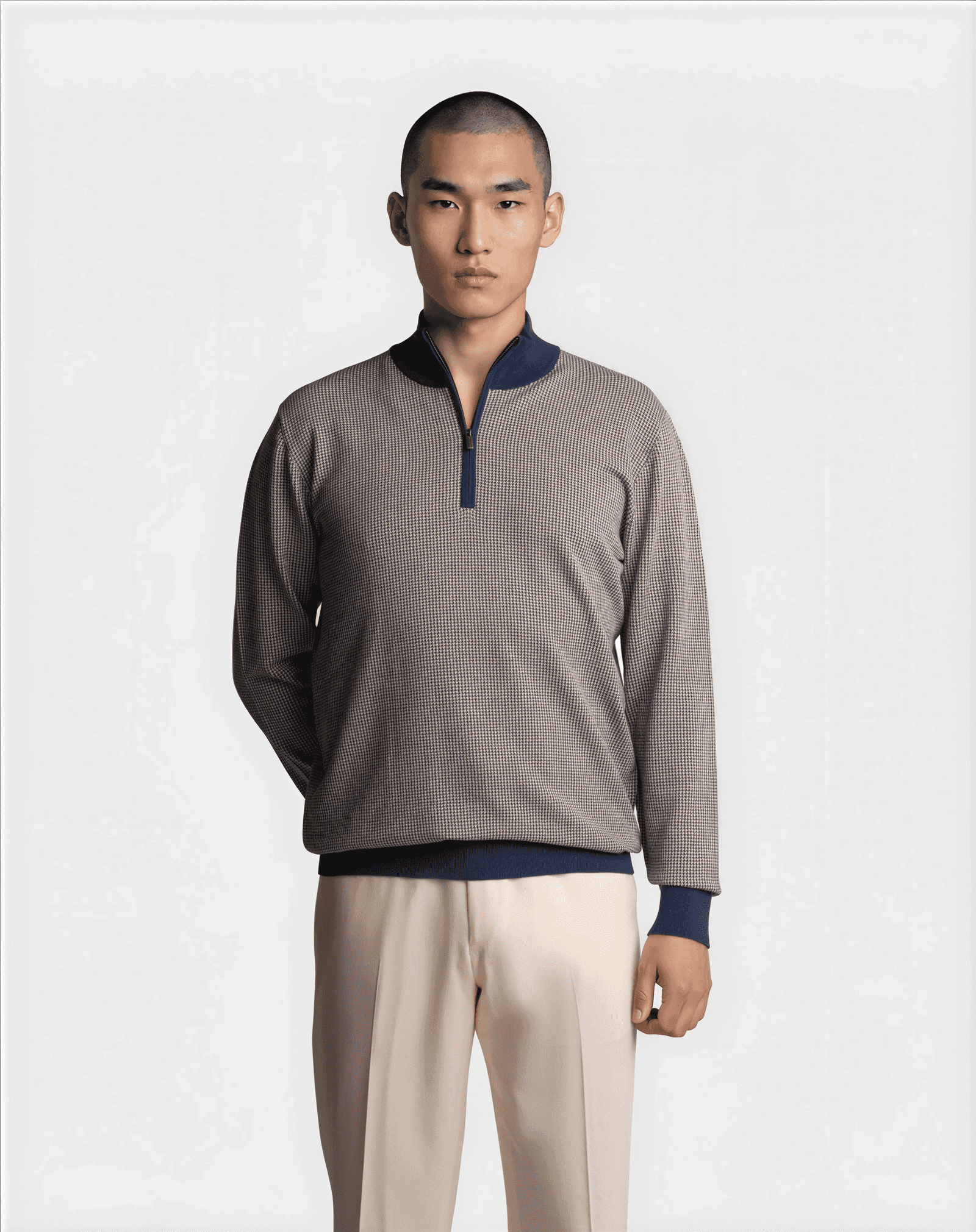 Houndstooth Half Zip Navy