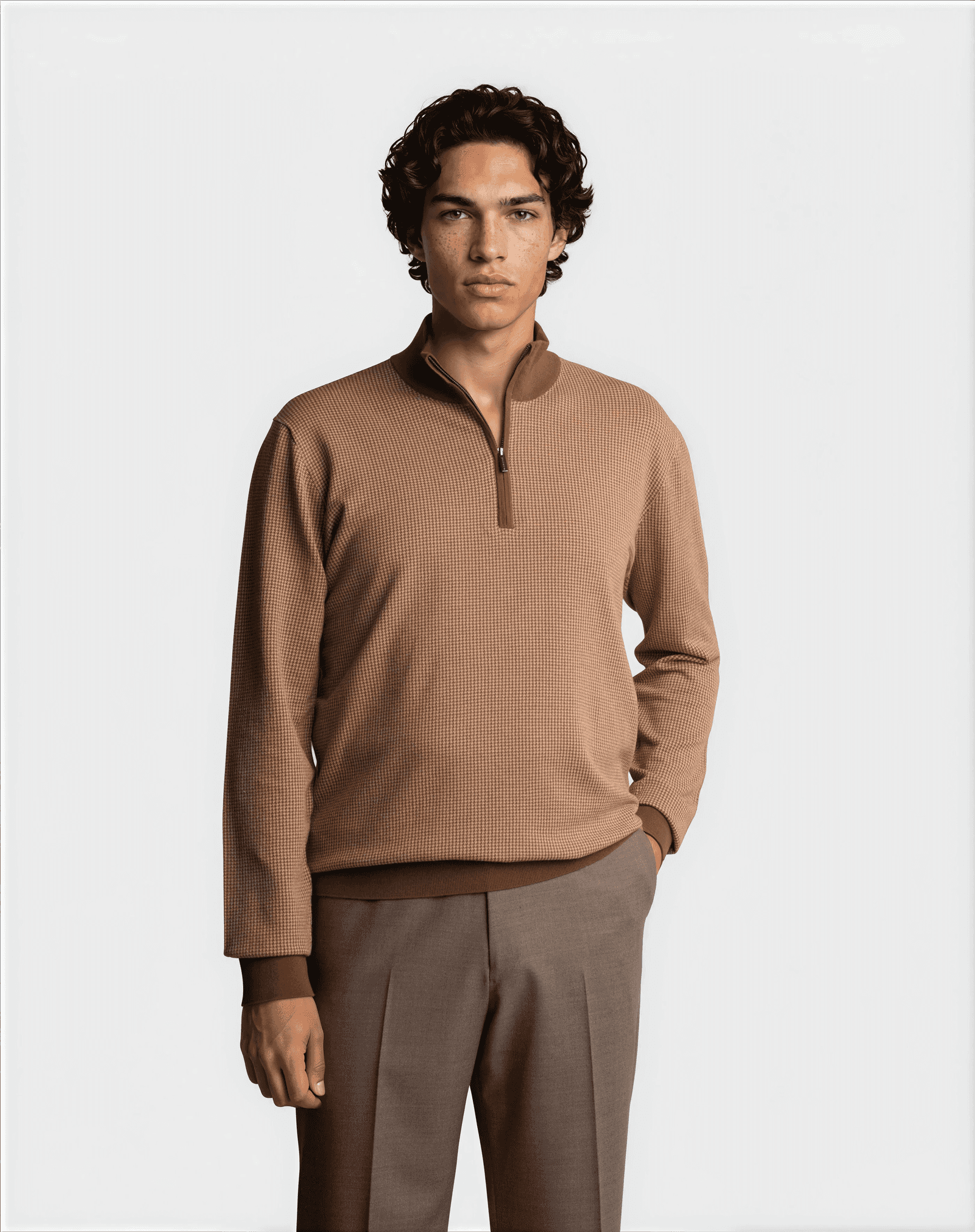 Houndstooth Half Zip Brown