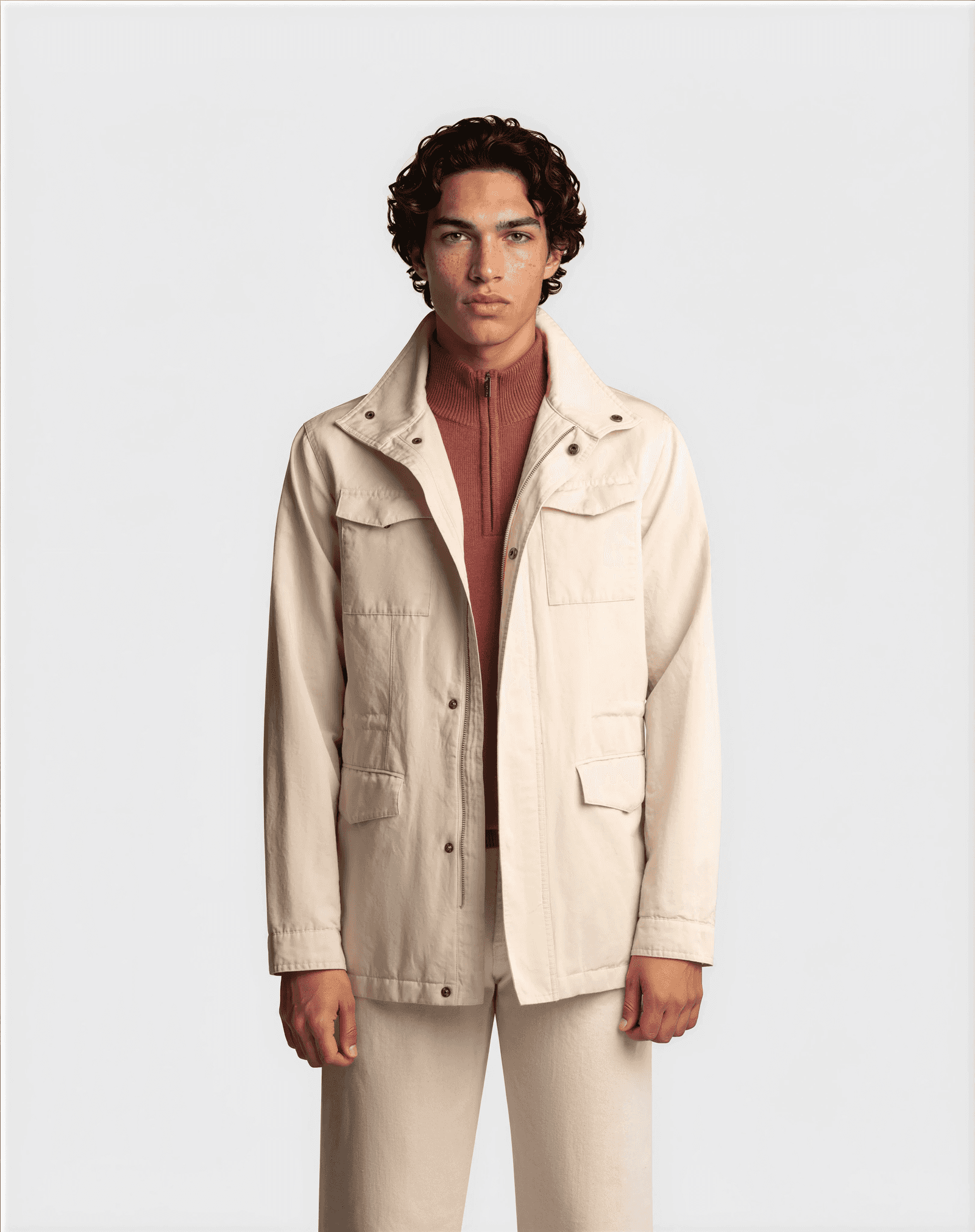 Cotton Linen Field Jacket Beige