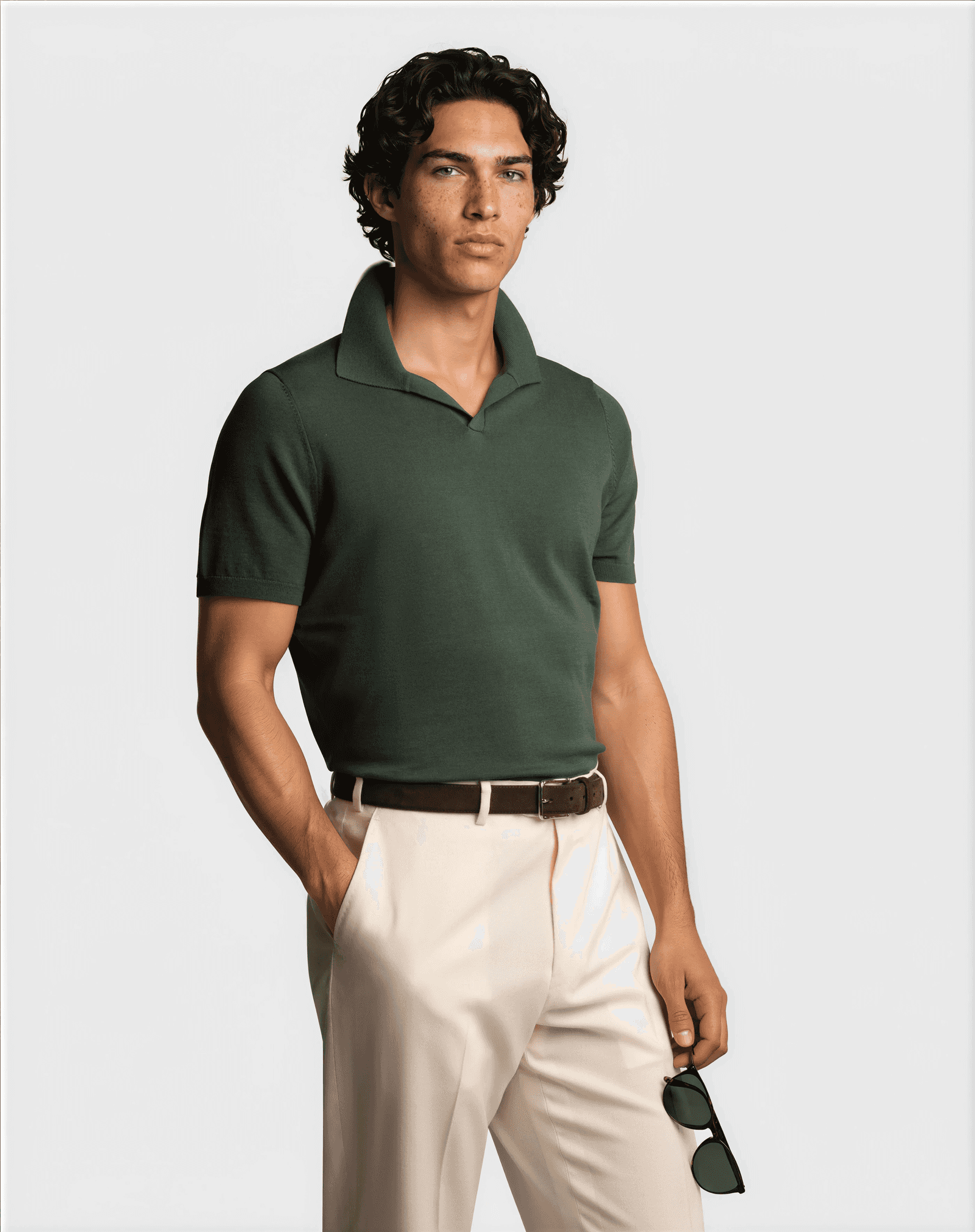 Cotton Silk Short Sleeve Polo Green