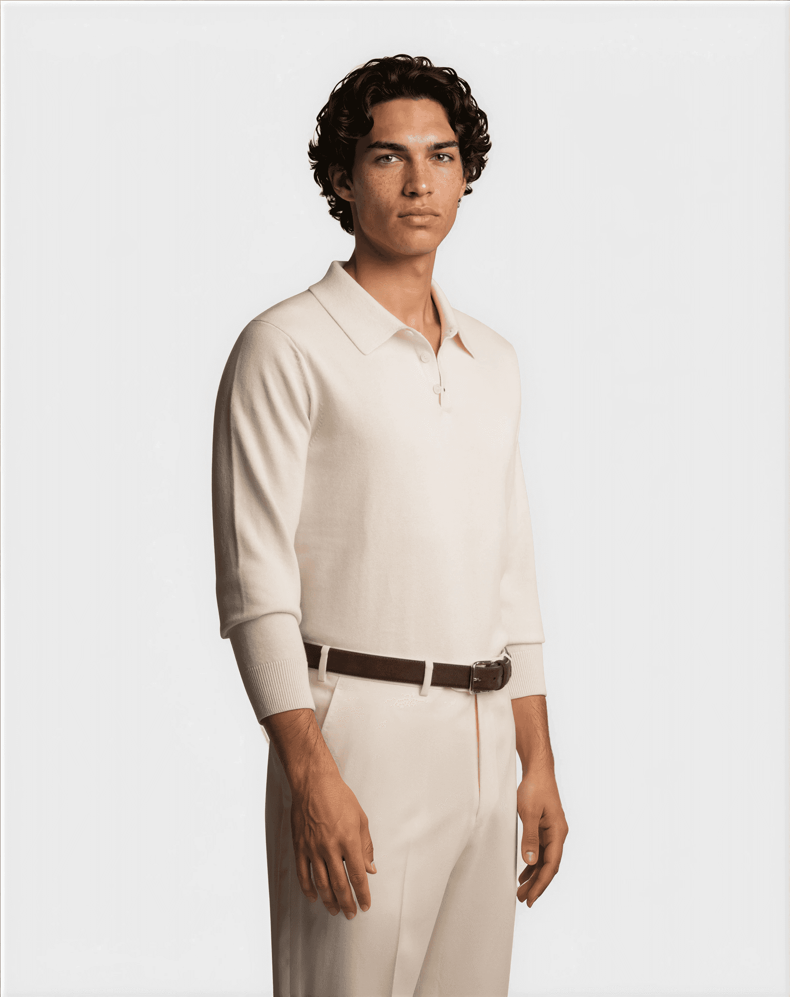 CashSilk Long Sleeve Polo Cream