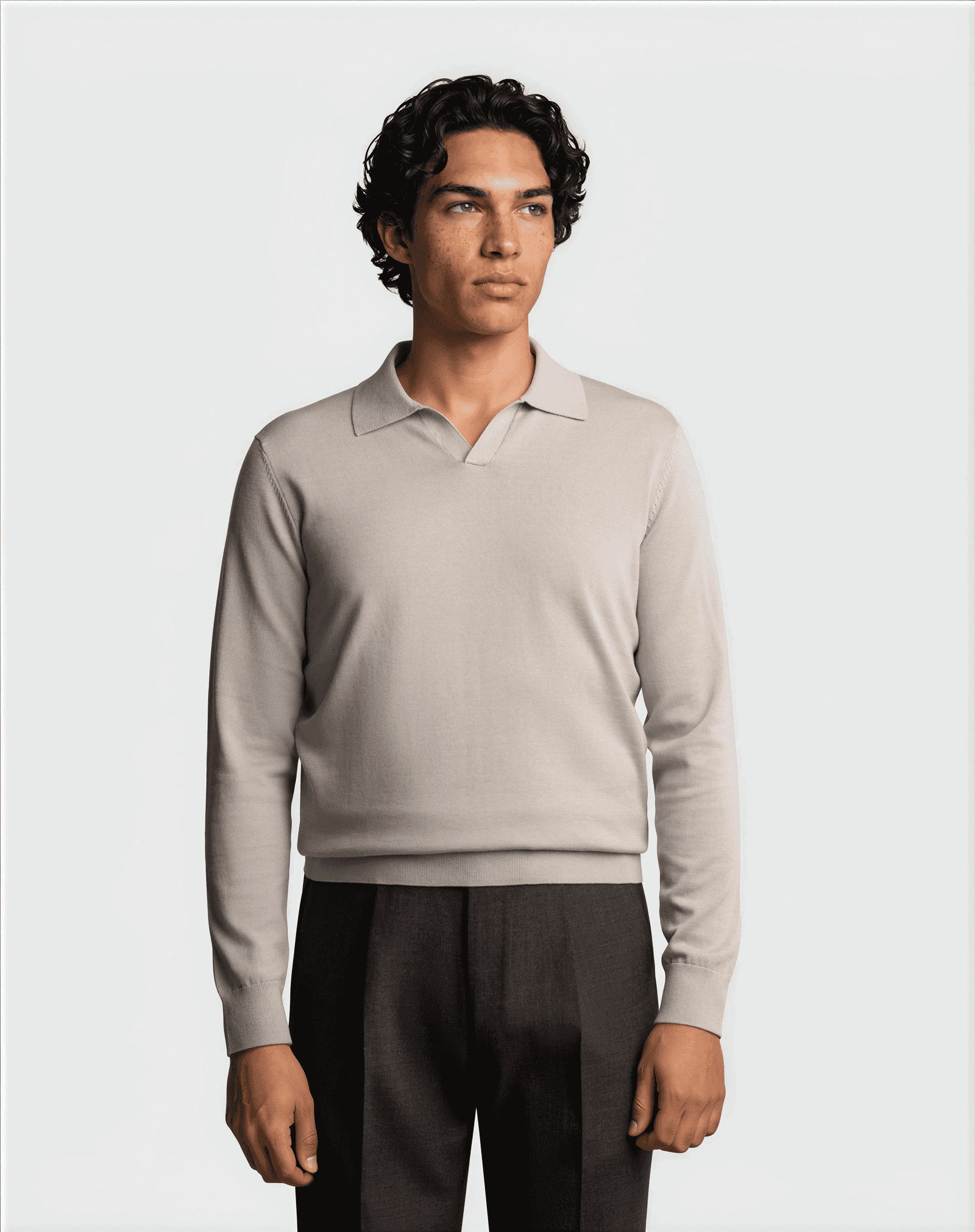 Cotton Silk Long Sleeve Polo Grey