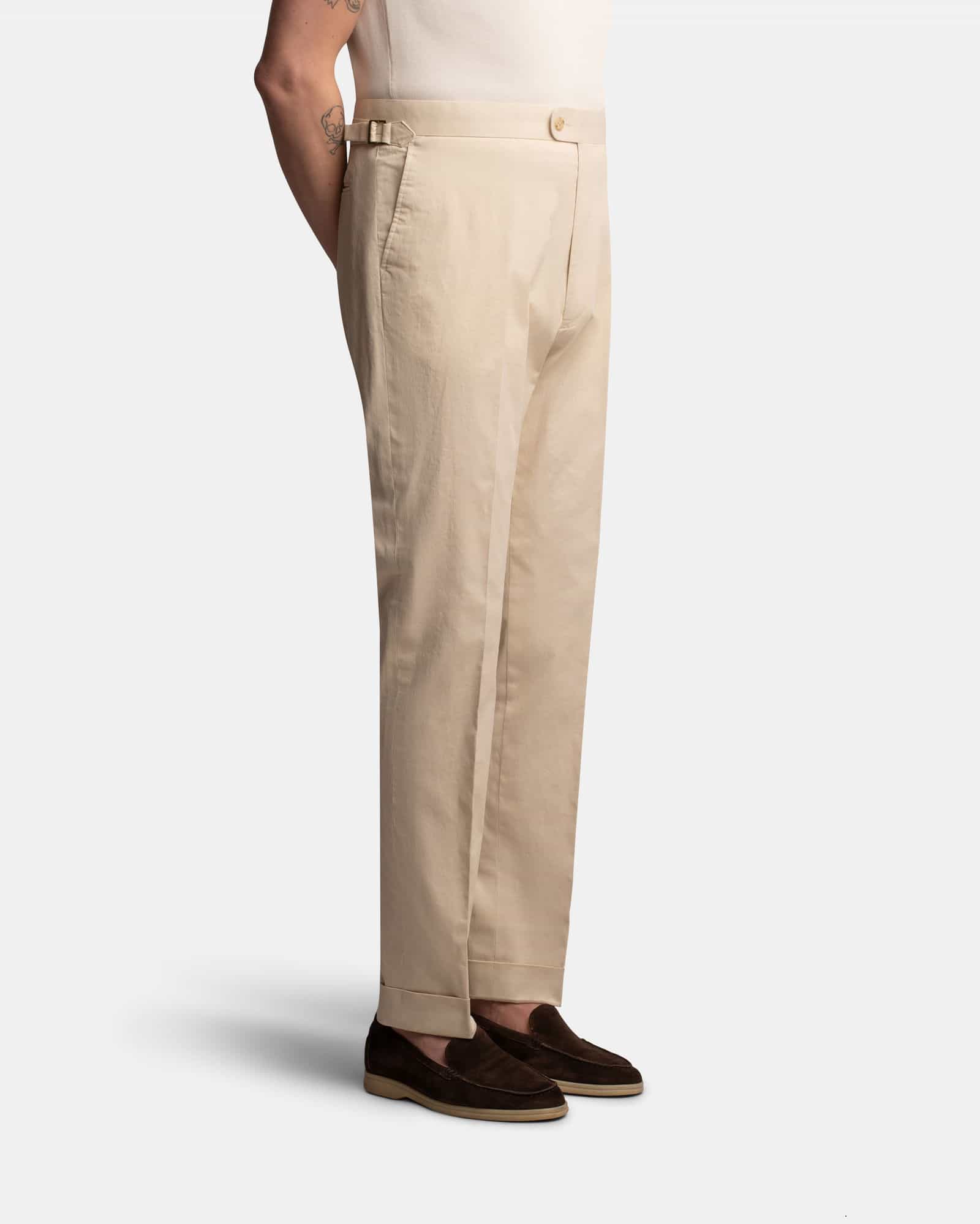 Mod 2 Flat Front Cotton Trouser Beige