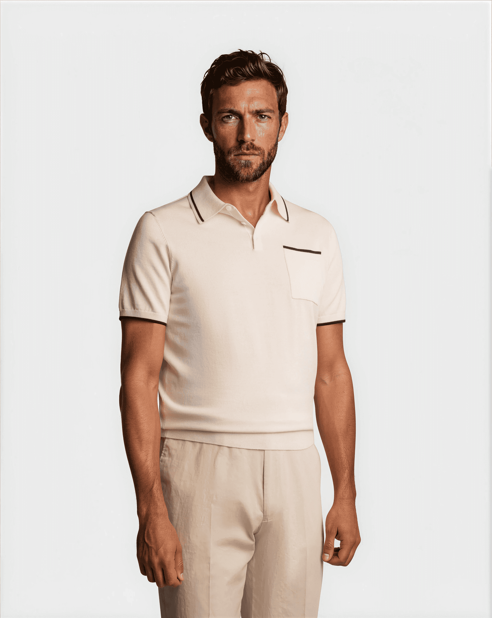 Cotton Silk Contrast Polo White
